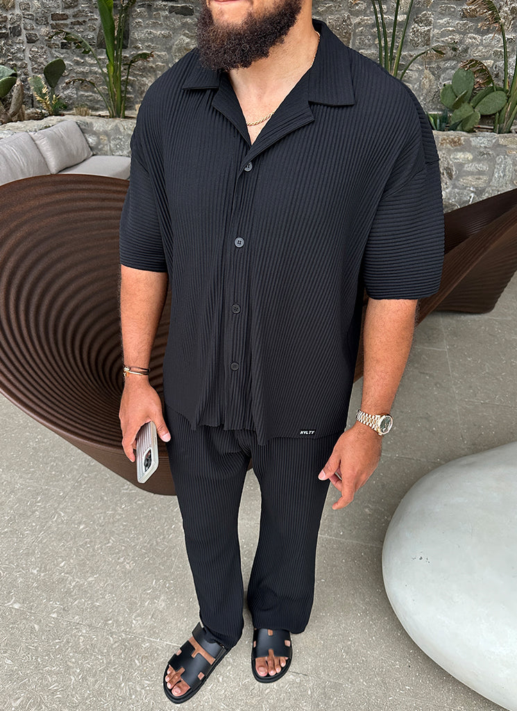 Pleated Drop Shoulder Shirt - Black - Image 7