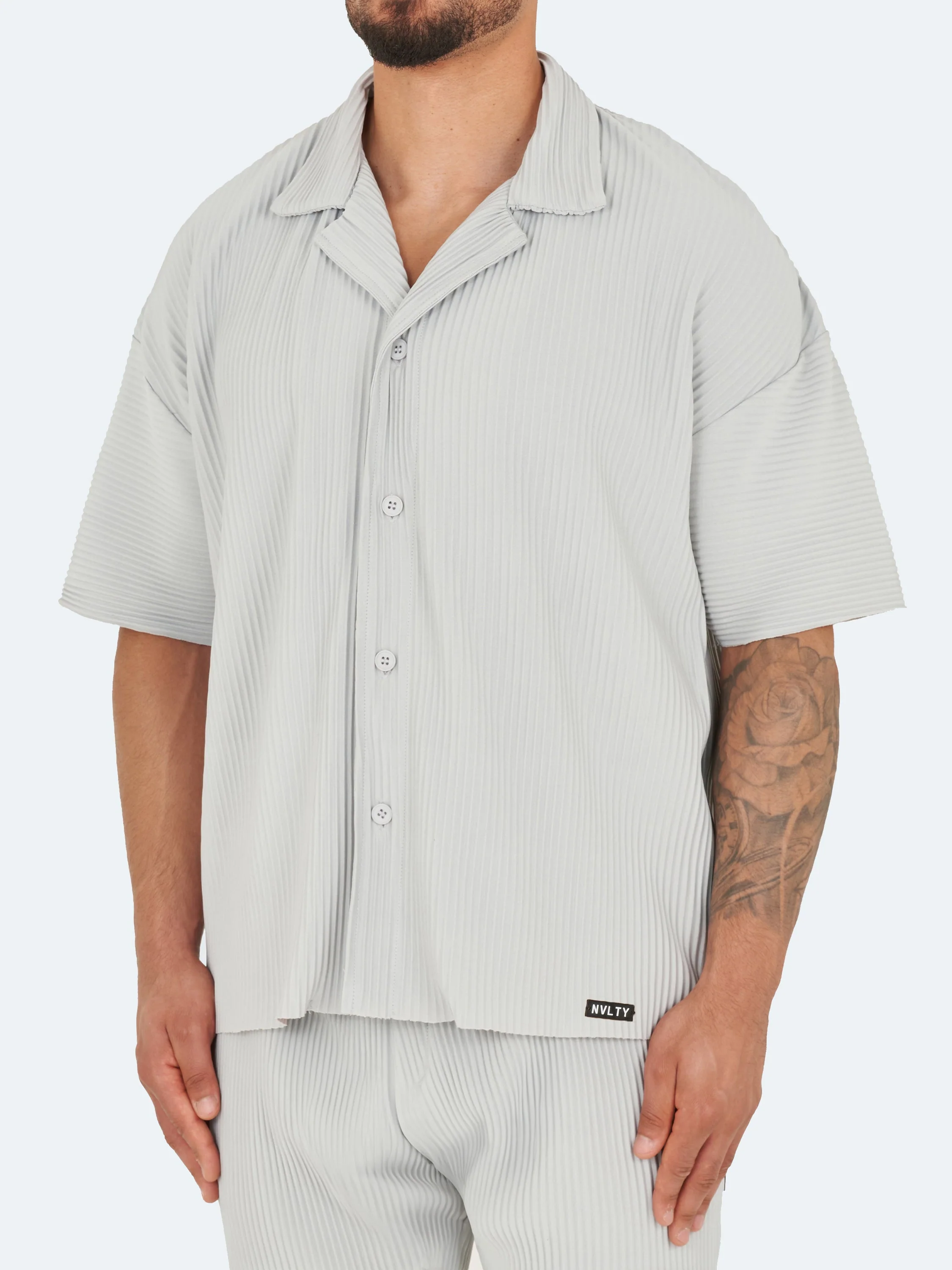 Pleated Drop Shoulder Shirt - Grey - Image 2