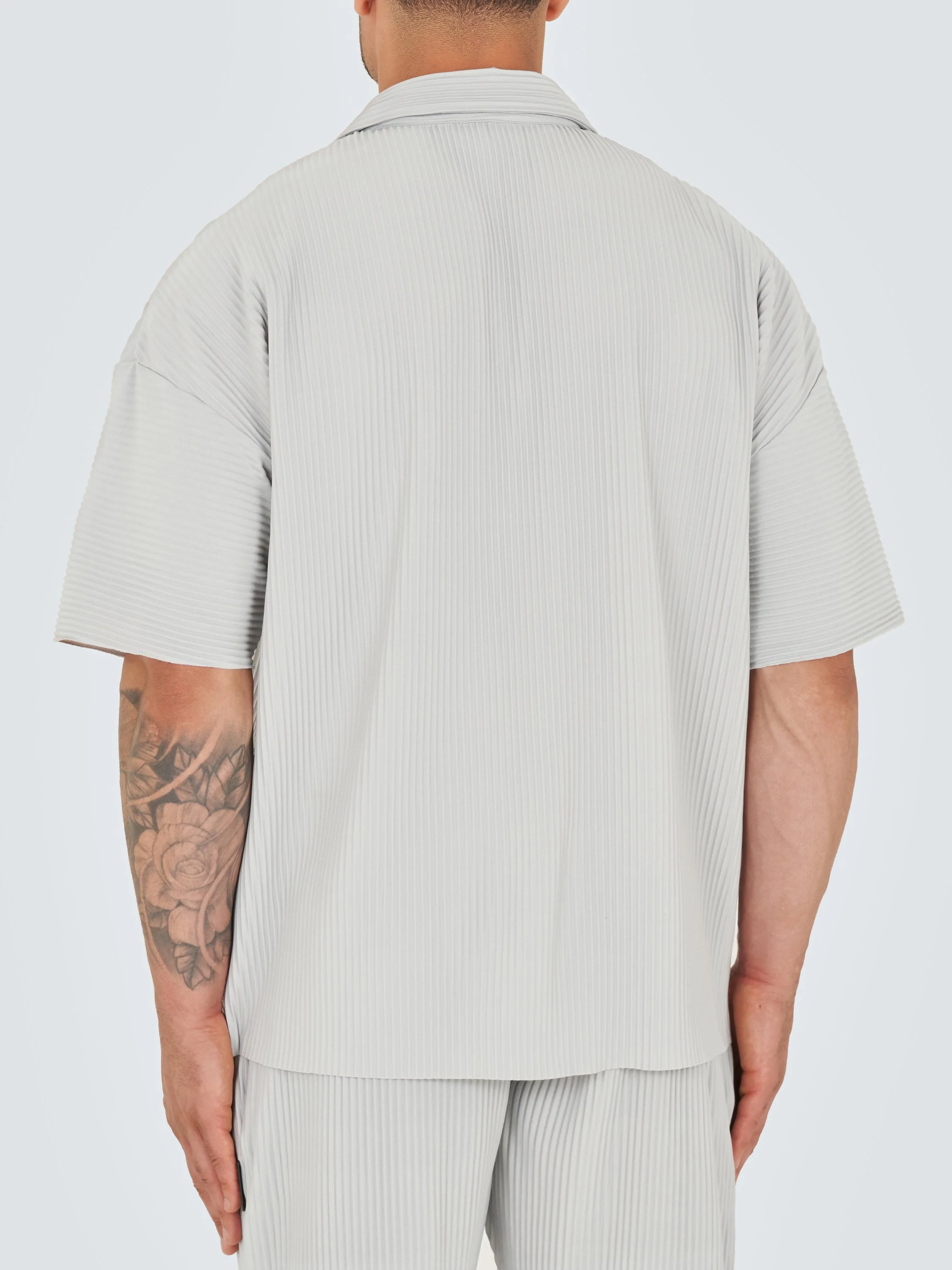 Pleated Drop Shoulder Shirt - Grey - Image 4