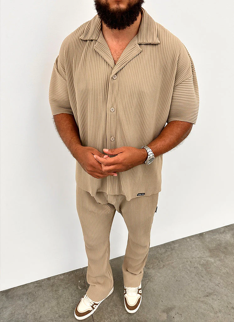 Pleated Drop Shoulder Shirt - Stone - Image 6