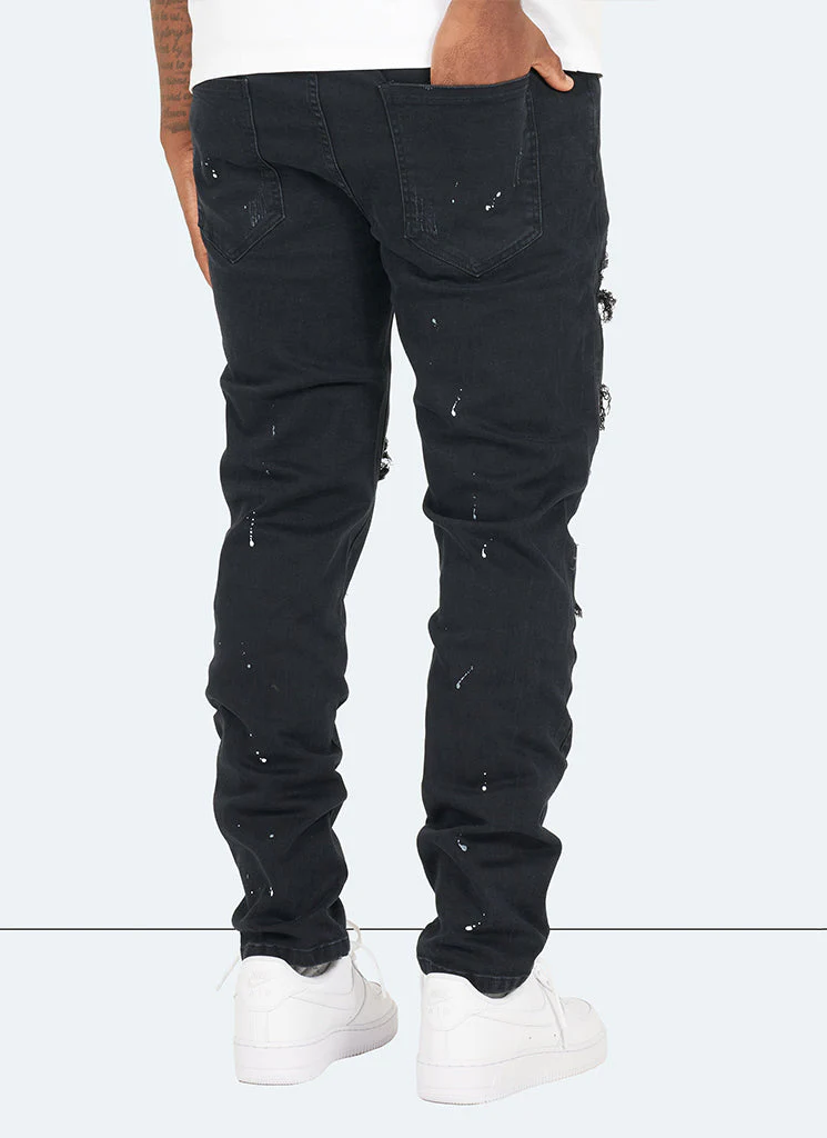 Repaired Paint Jeans - Black - Image 4