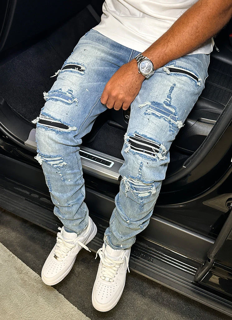 Repaired Paint Jeans - Light Blue - Image 3
