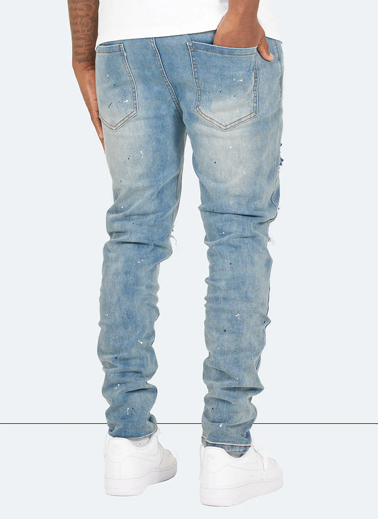 Repaired Paint Jeans - Light Blue - Image 4