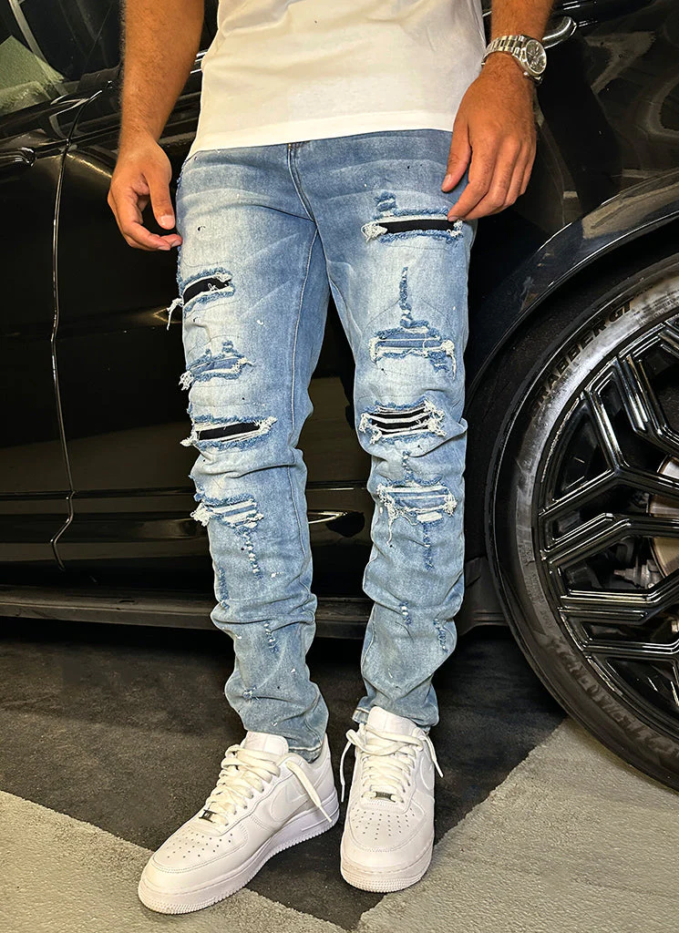 Repaired Paint Jeans - Light Blue - Image 5
