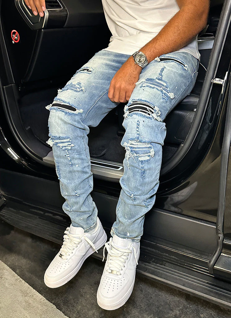 Repaired Paint Jeans - Light Blue - Image 7
