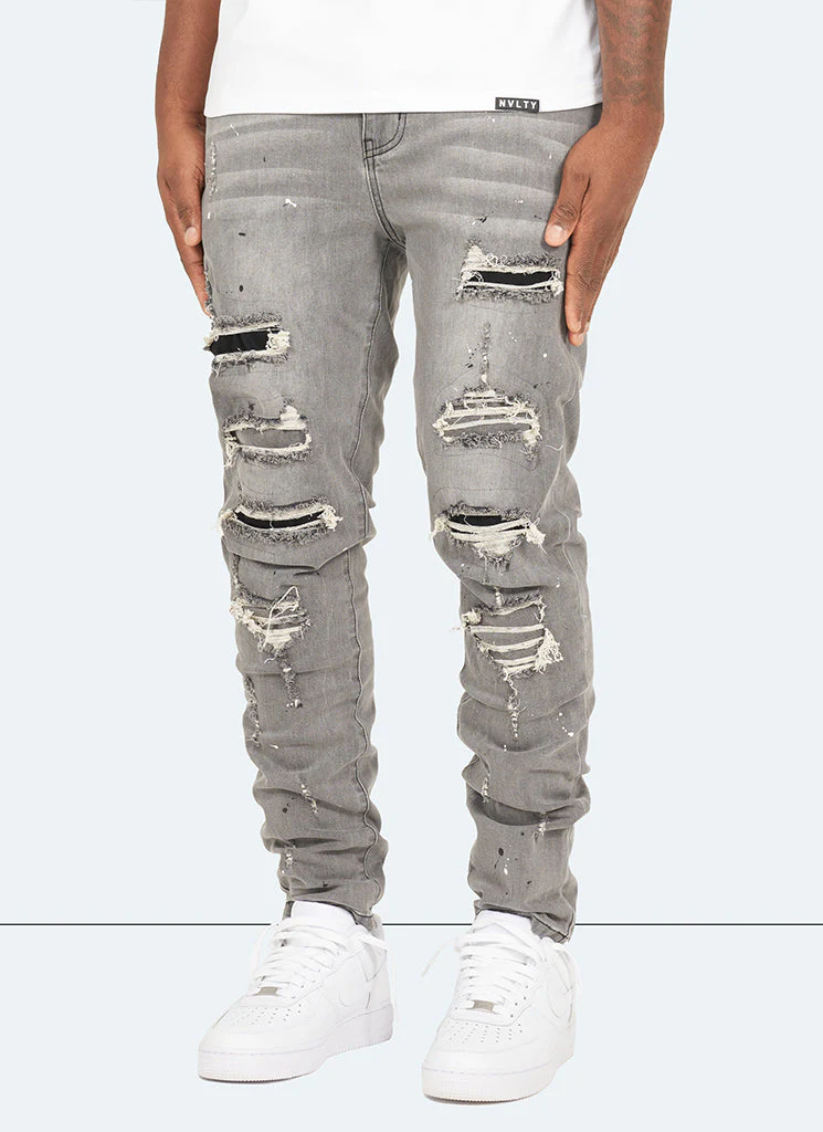 Repaired Paint Jeans - Light Grey - Image 3