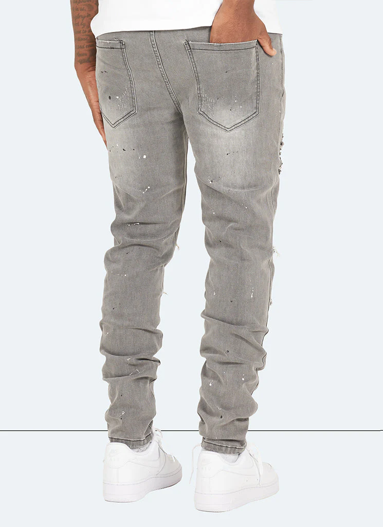 Repaired Paint Jeans - Light Grey - Image 4