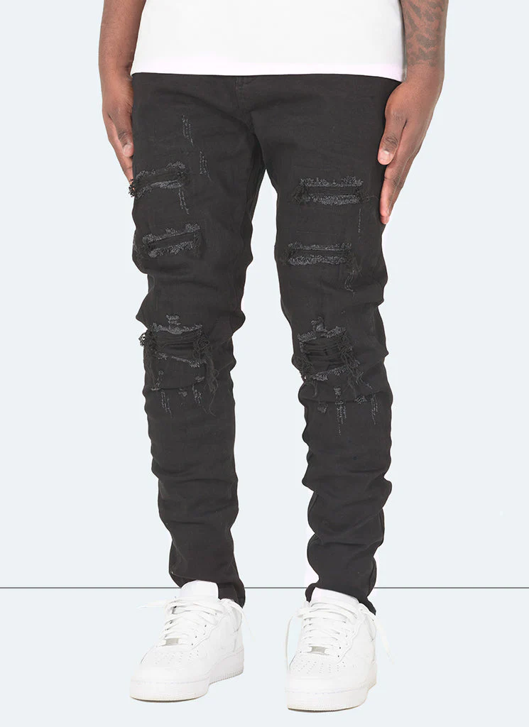 Ripped & Repaired Jeans - Black - Image 2