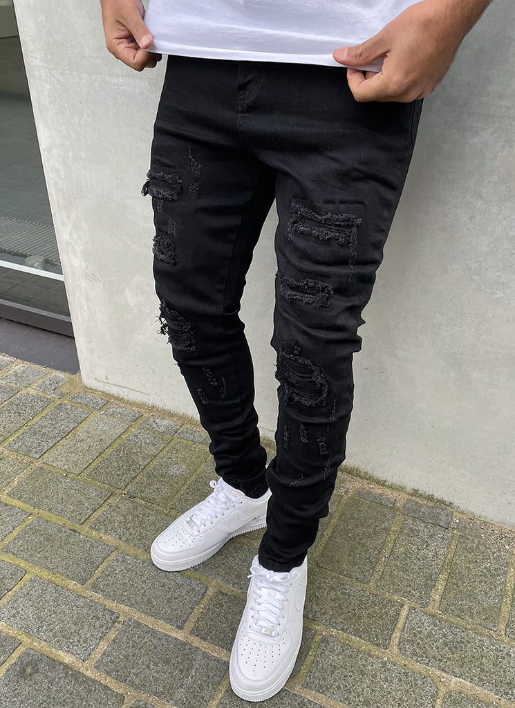 Ripped & Repaired Jeans - Black - Image 4