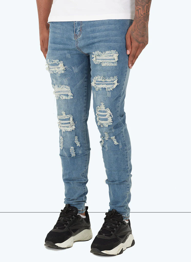 Ripped & Repaired Jeans - Light Blue - Image 2