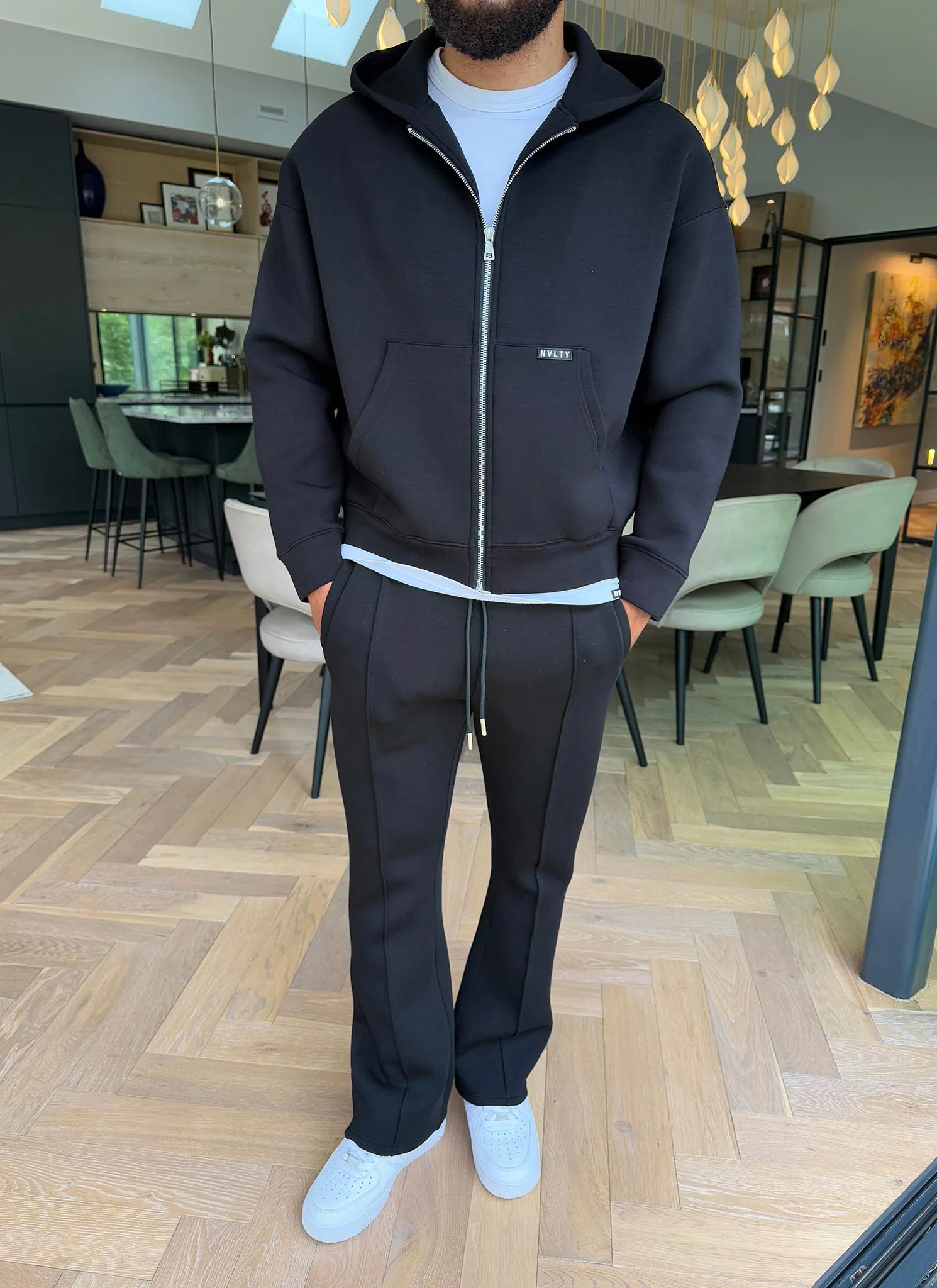 Scuba Structured Flare Pleat Joggers - Black - Image 10
