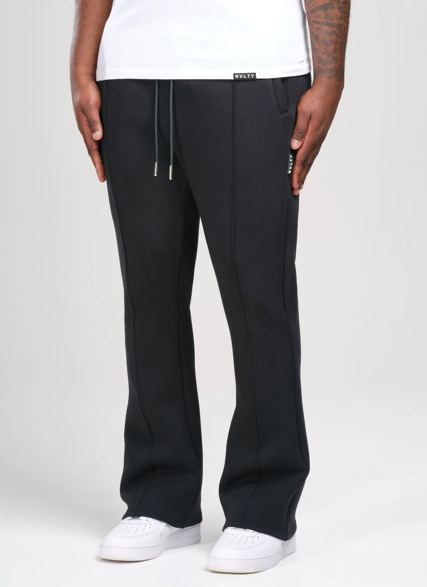 Scuba Structured Flare Pleat Joggers - Black - Image 2