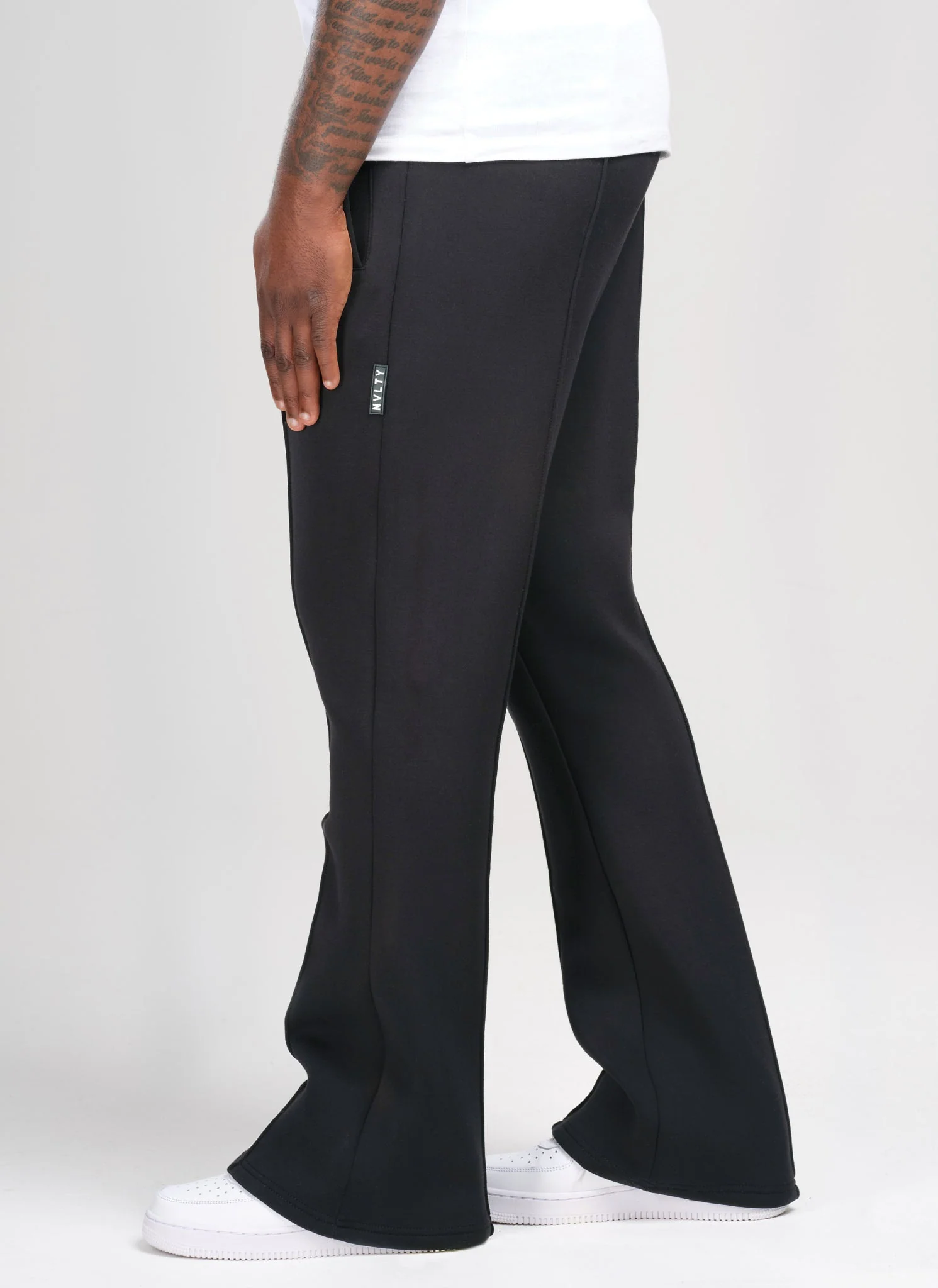 Scuba Structured Flare Pleat Joggers - Black - Image 7