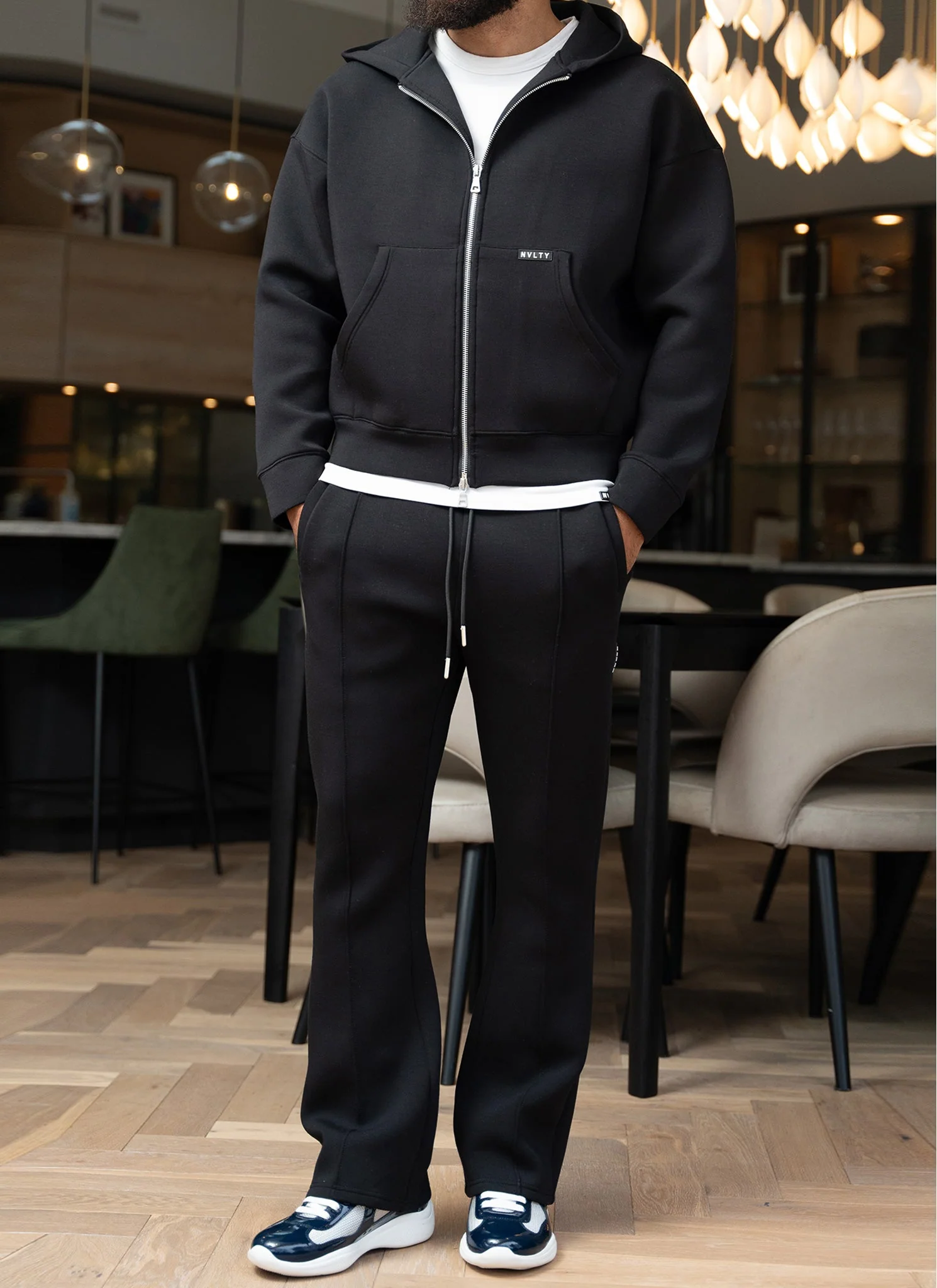 Scuba Structured Flare Pleat Joggers - Black - Image 9