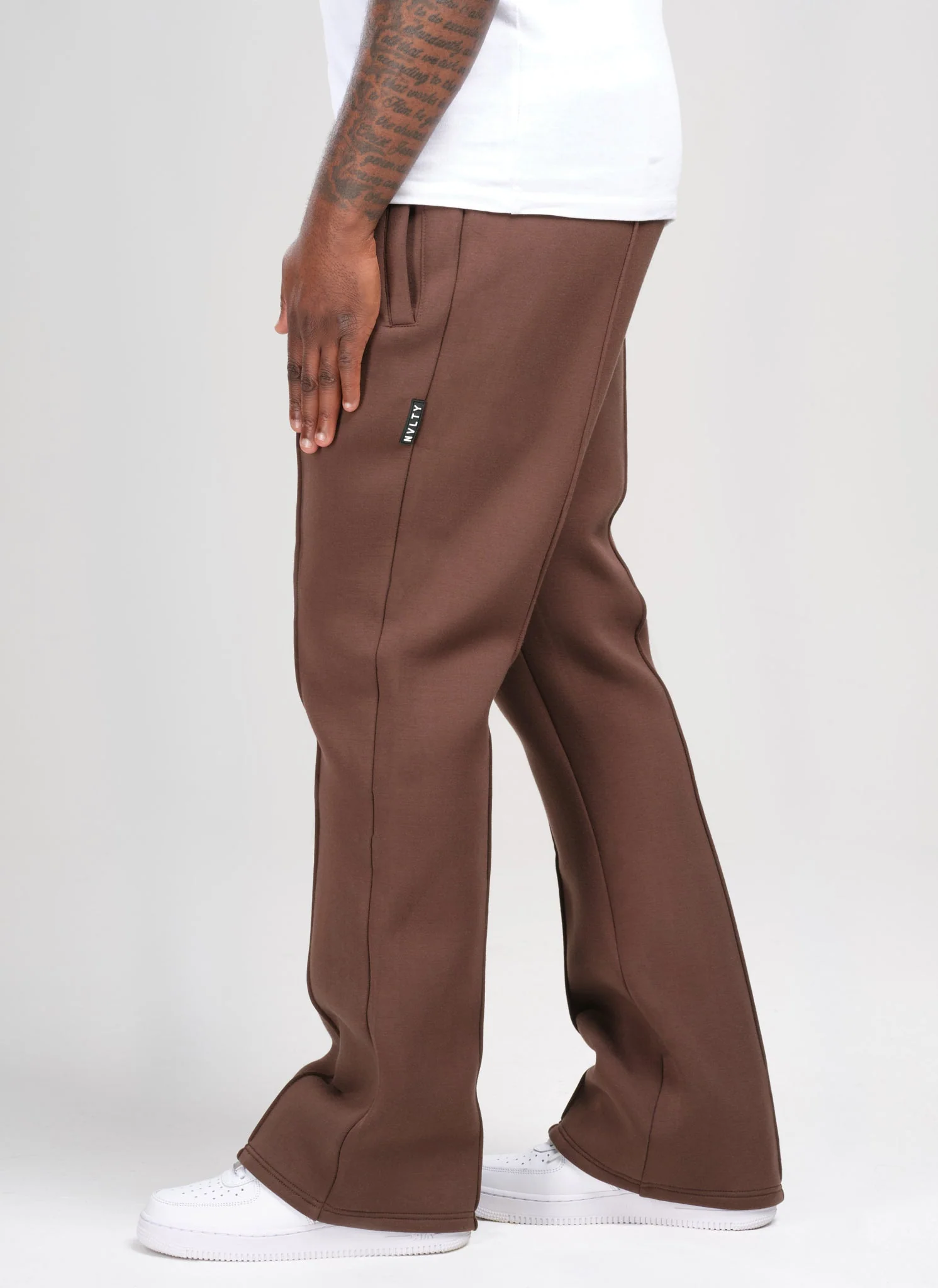 Scuba Structured Flare Pleat Joggers - Brown - Image 6