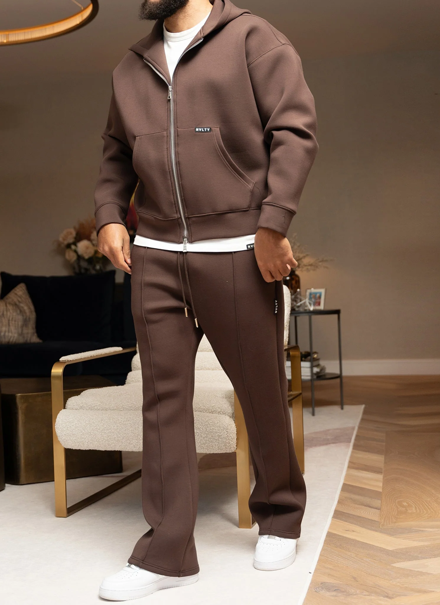 Scuba Structured Flare Pleat Joggers - Brown - Image 7
