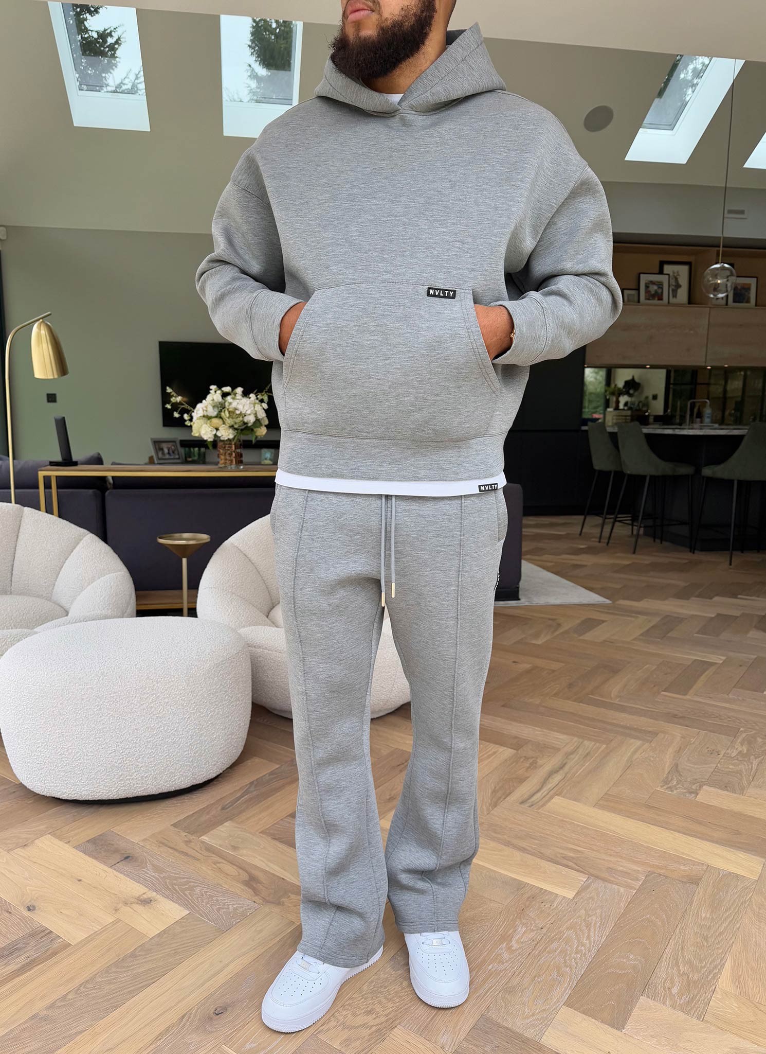 Scuba Structured Flare Pleat Joggers - Grey - Image 15