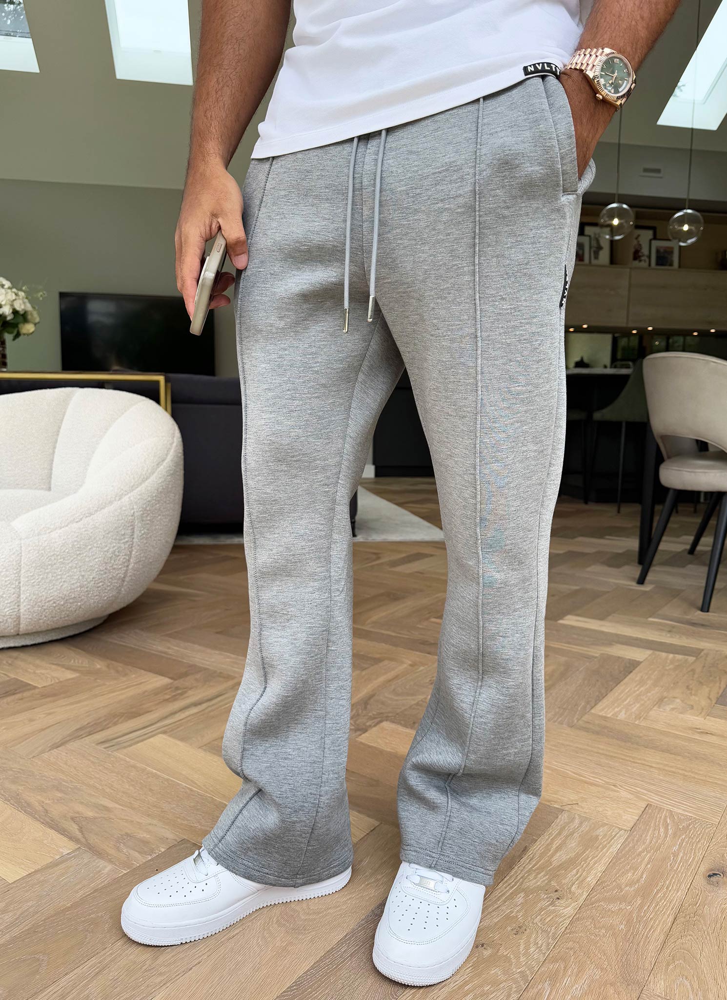 Scuba Structured Flare Pleat Joggers - Grey - Image 3