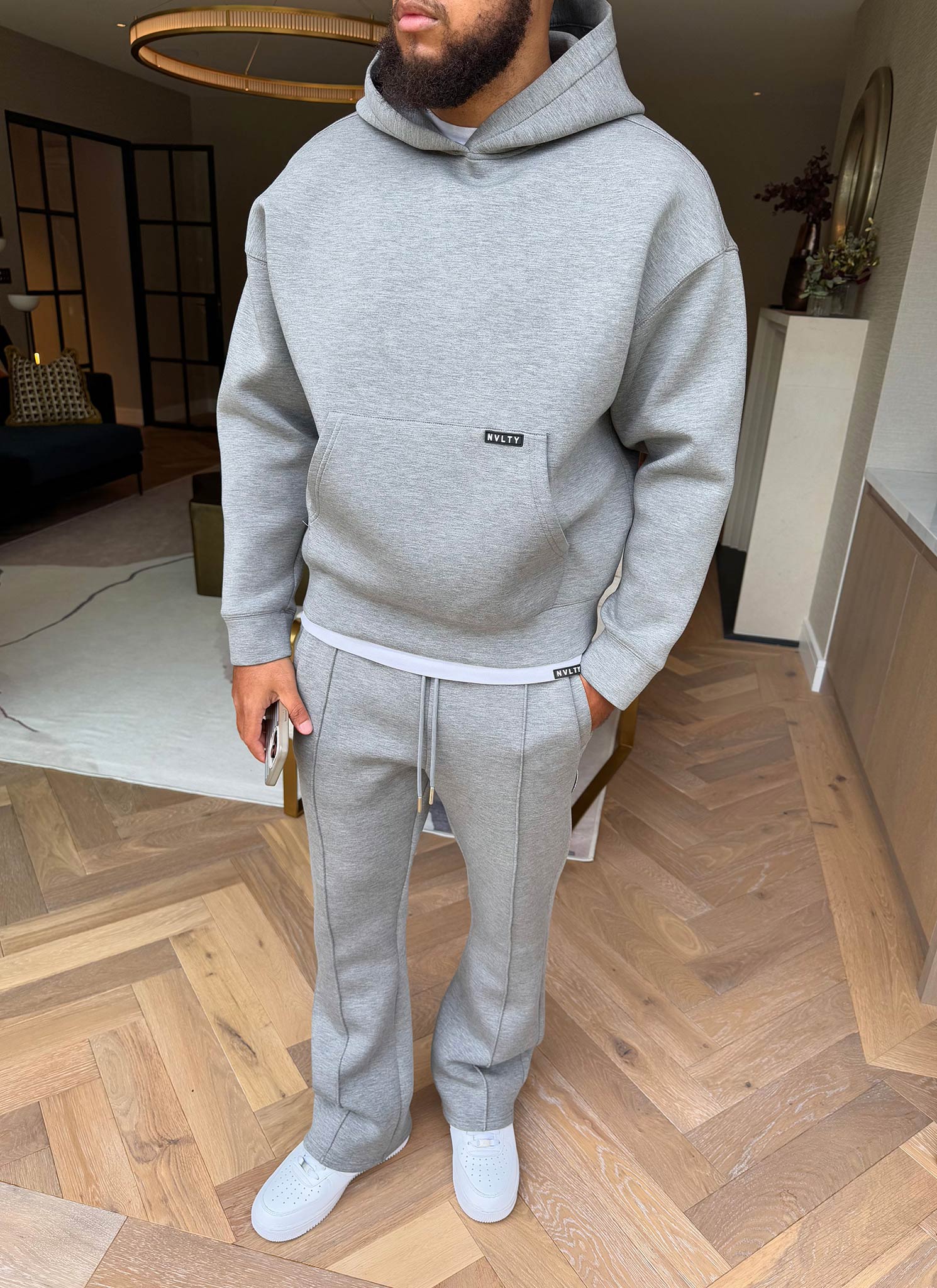 Scuba Structured Flare Pleat Joggers - Grey - Image 5
