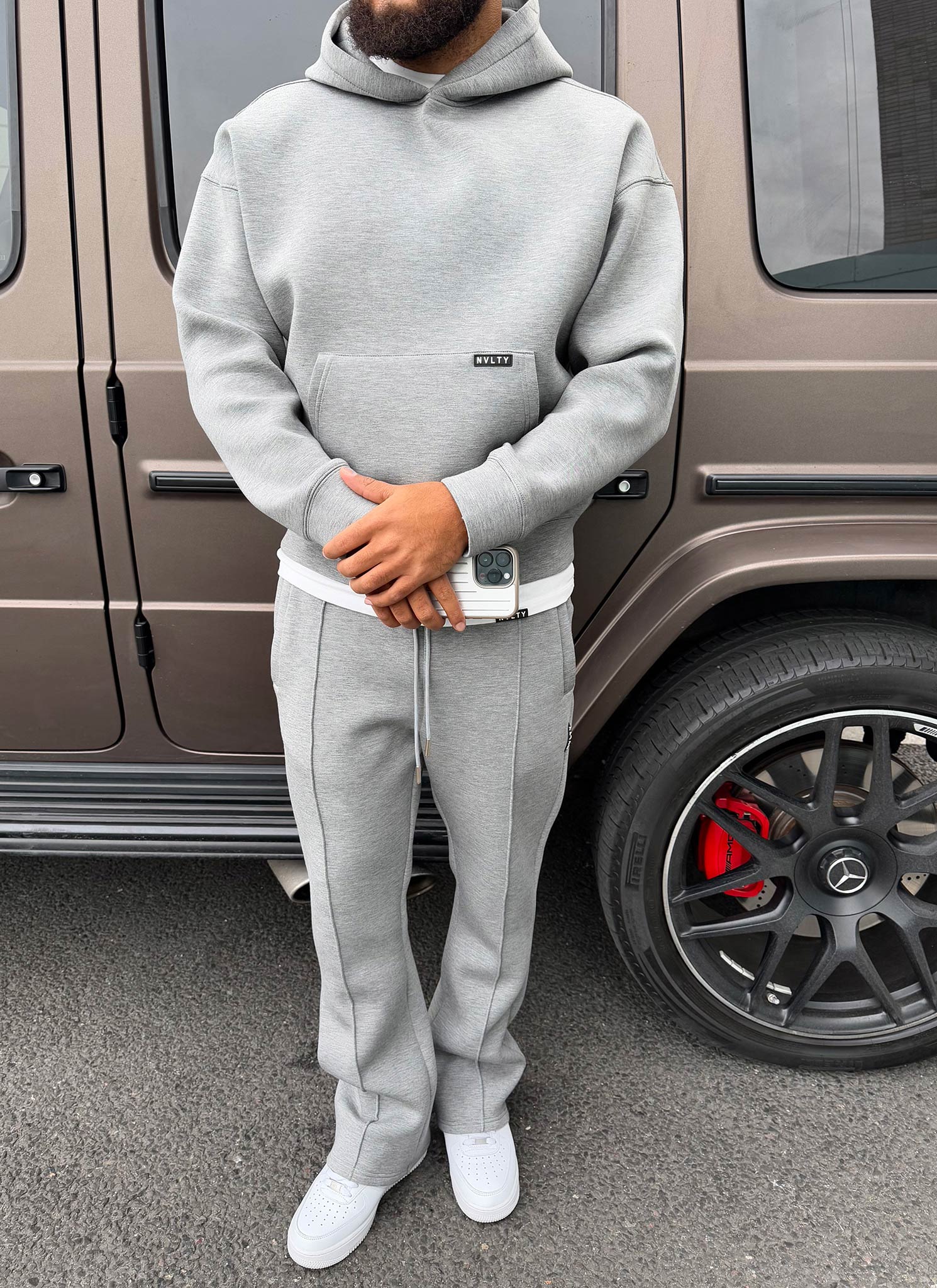 Scuba Structured Flare Pleat Joggers - Grey - Image 9
