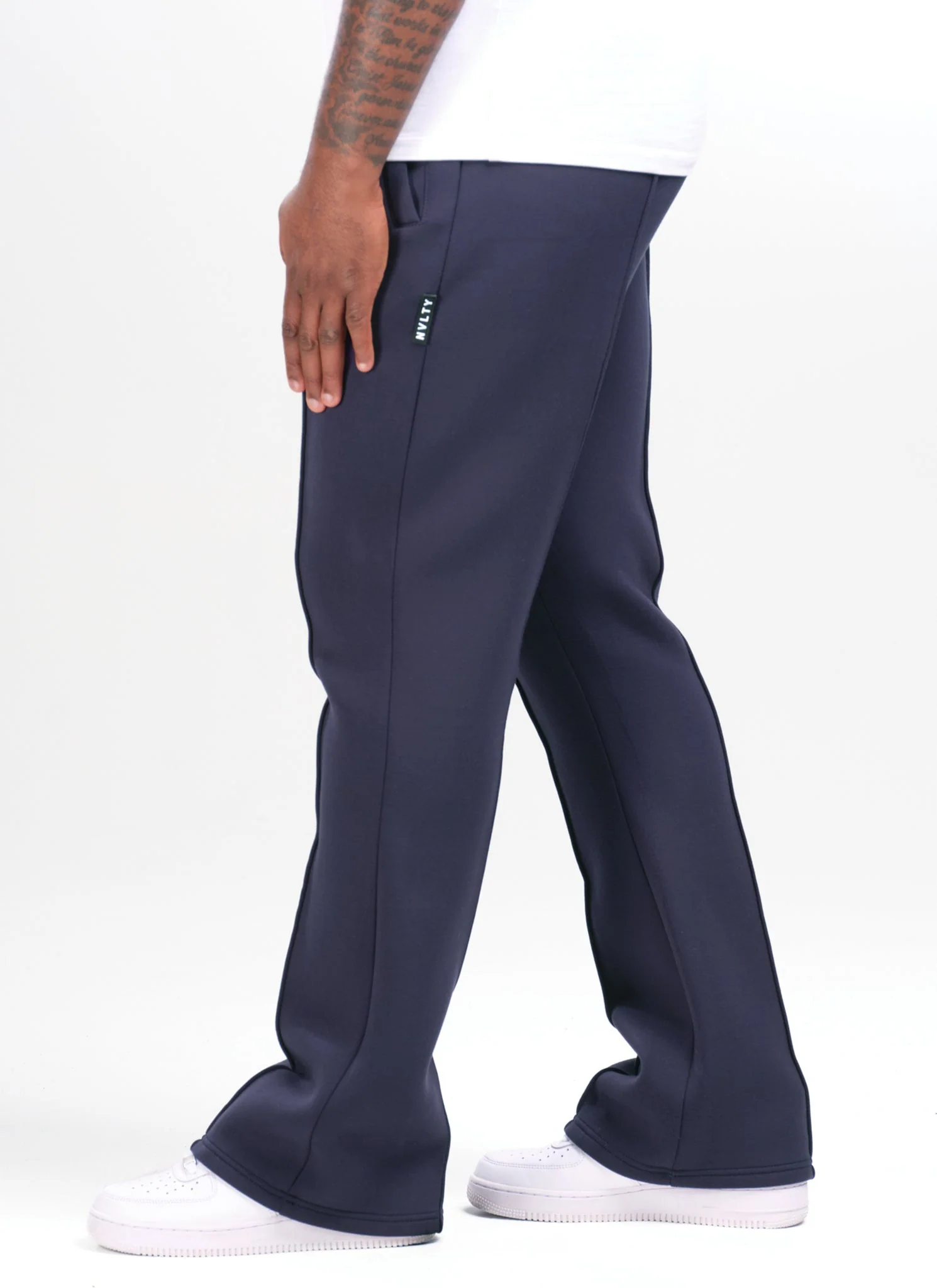 Scuba Structured Flare Pleat Joggers - Navy - Image 5