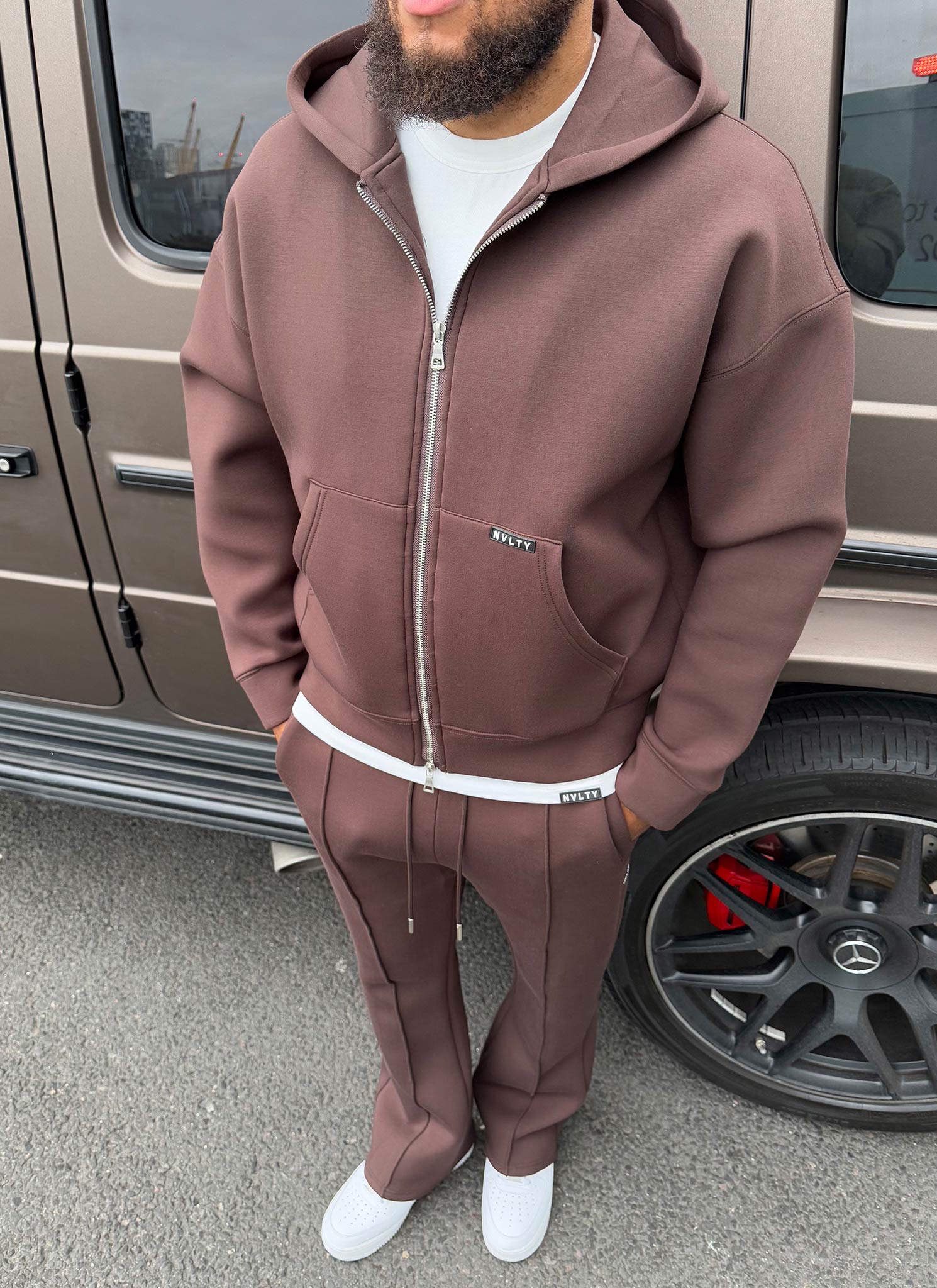 Scuba Structured Zip Hoodie - Brown - Image 8