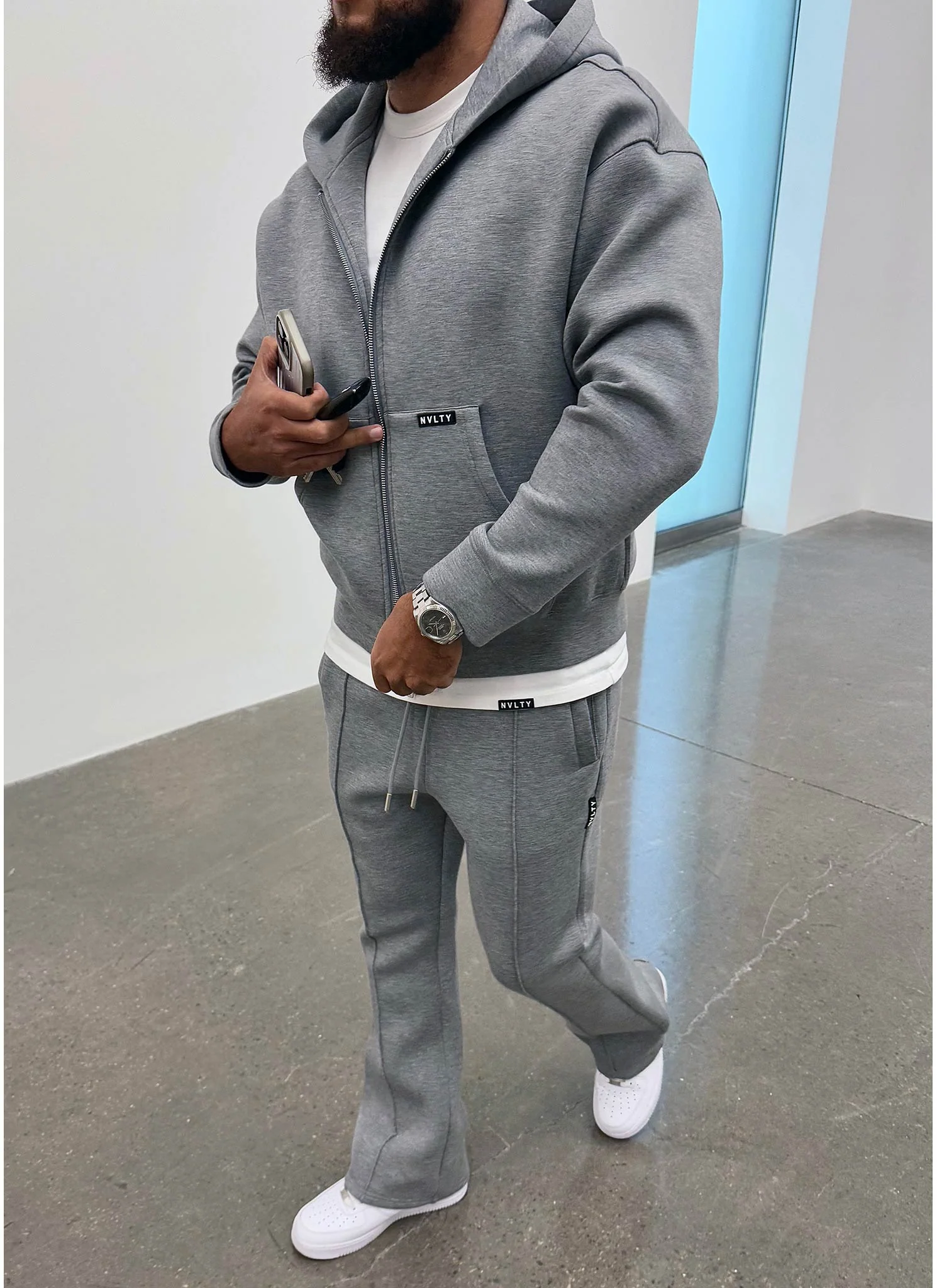 Scuba Structured Zip Hoodie - Grey - Image 12