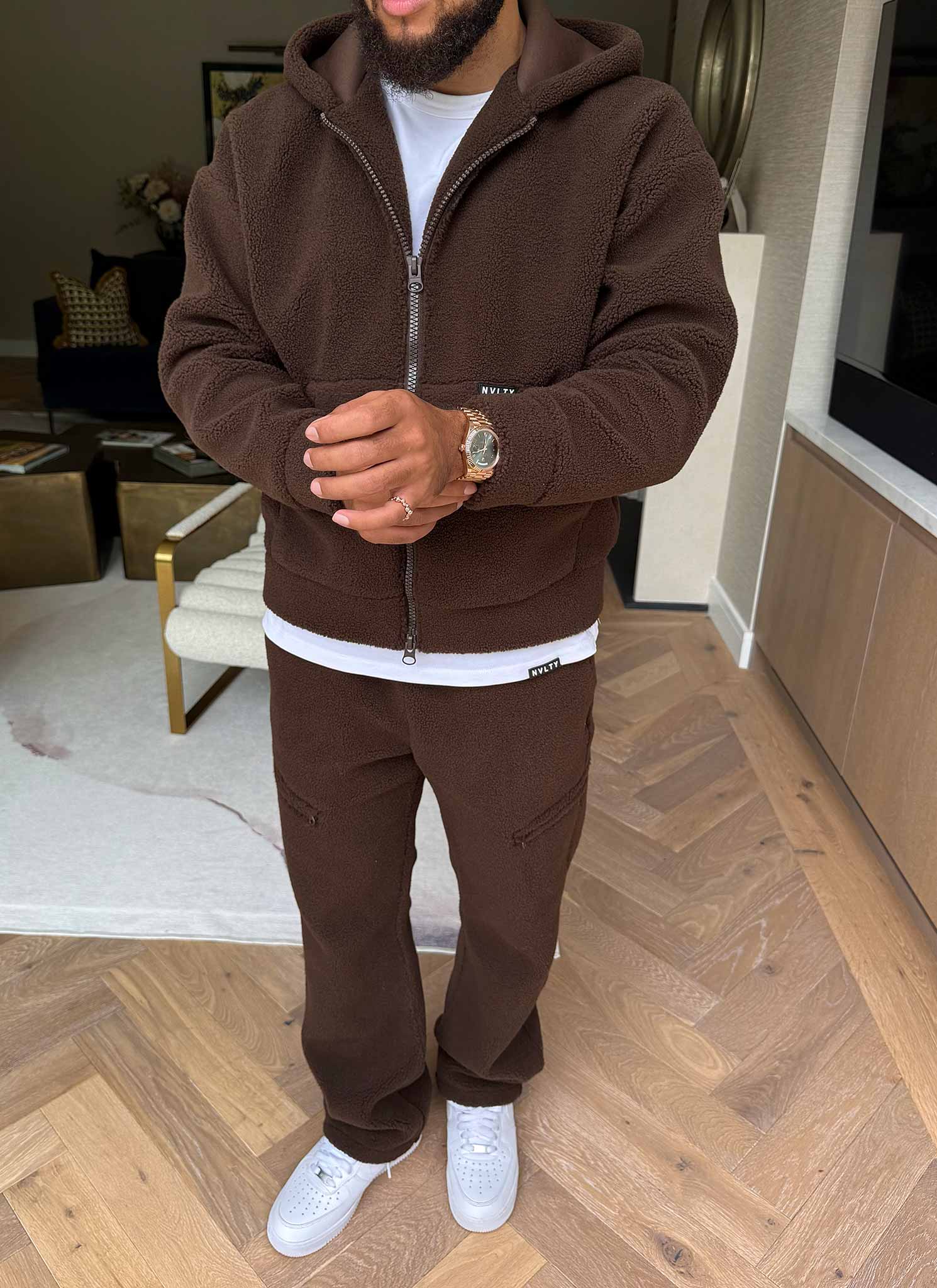 Sherpa Zip Hoodie - Brown - Image 10