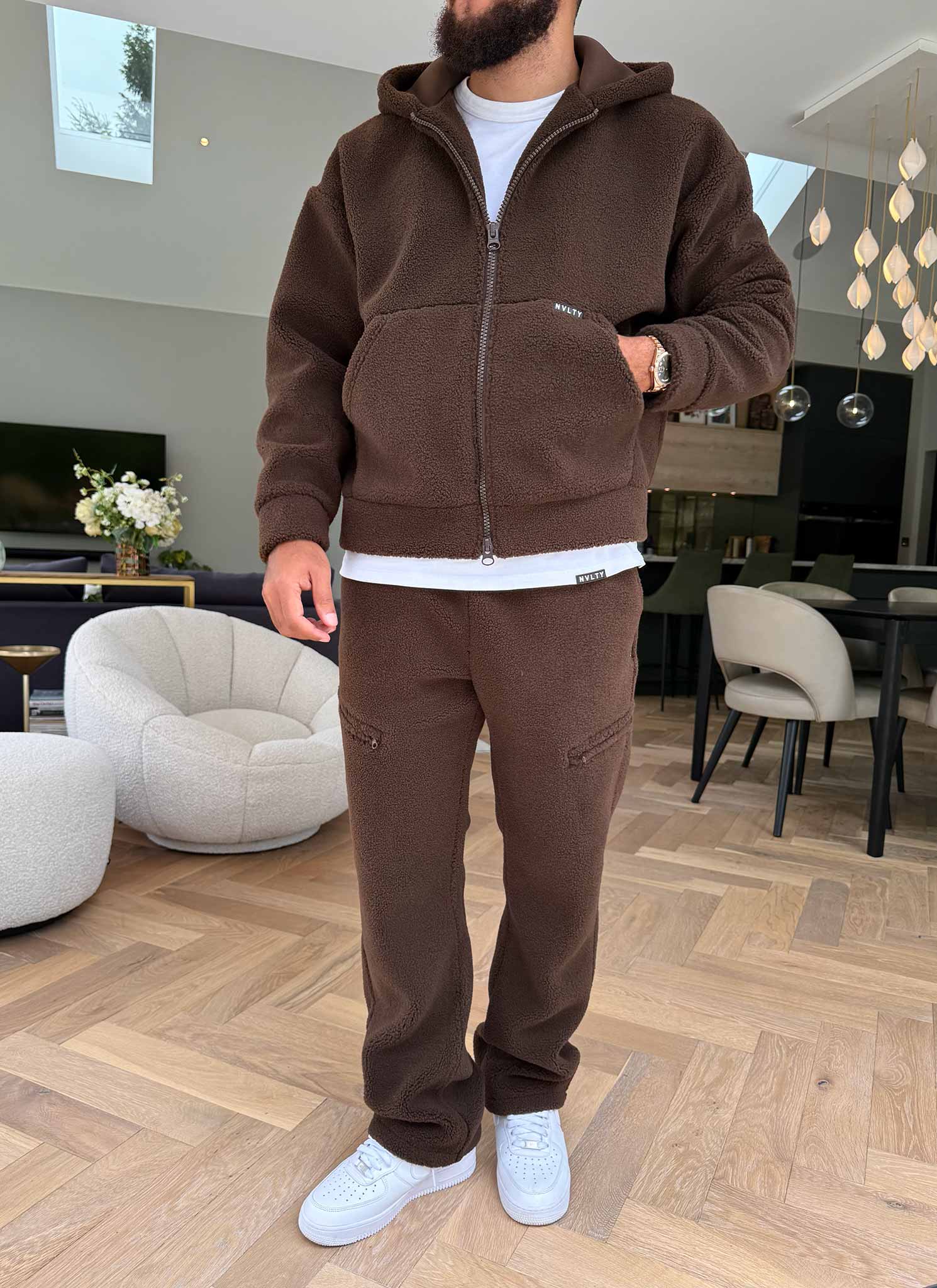 Sherpa Zip Hoodie - Brown - Image 12
