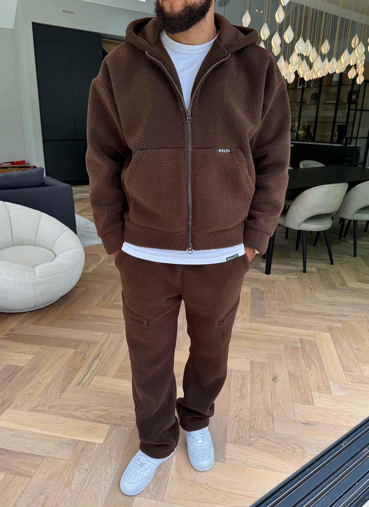 Sherpa Zip Hoodie - Brown - Image 14