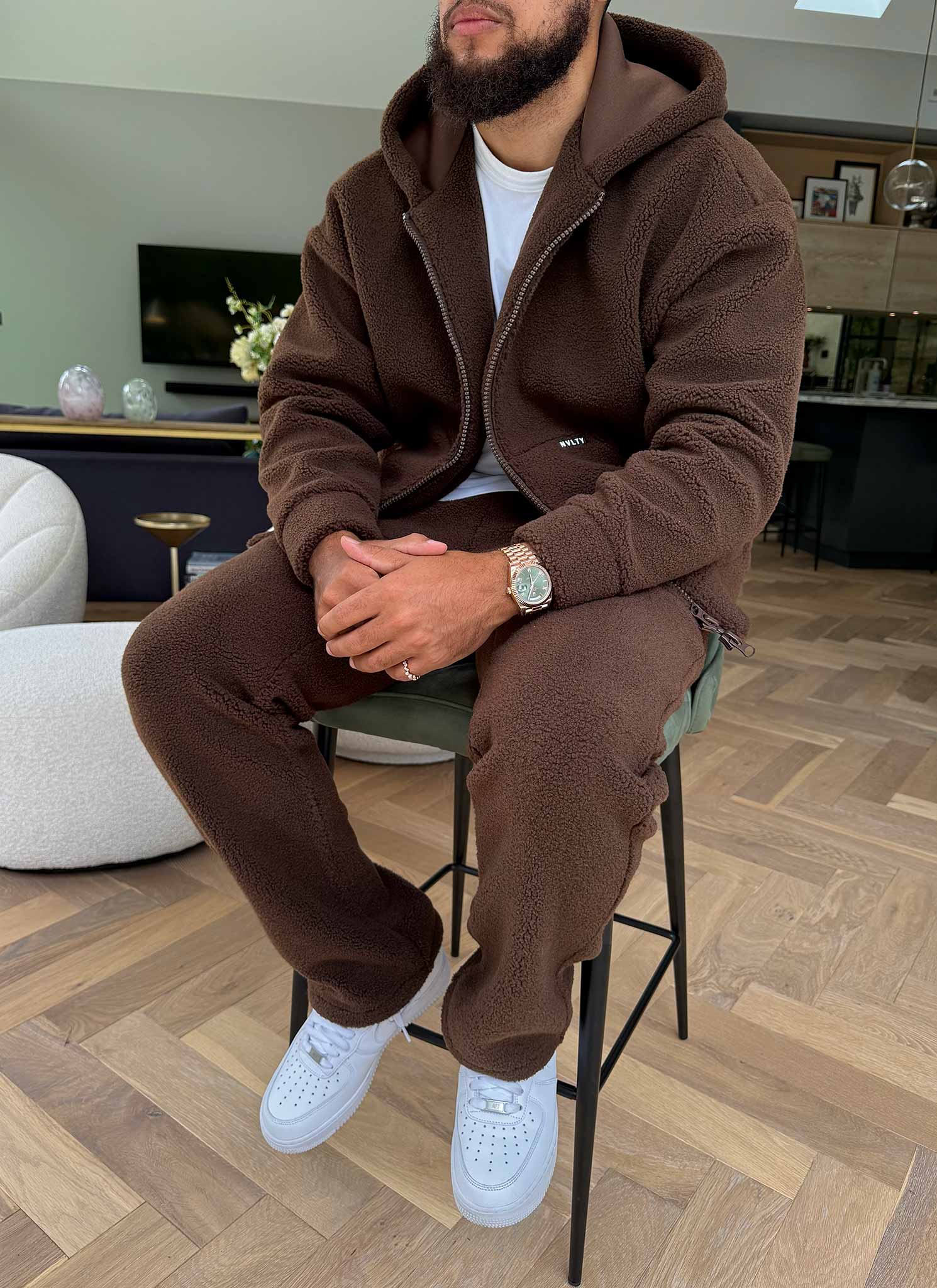 Sherpa Zip Hoodie - Brown - Image 3