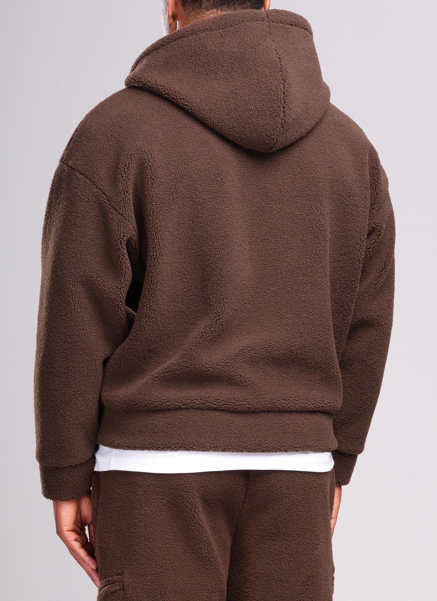 Sherpa Zip Hoodie - Brown - Image 4