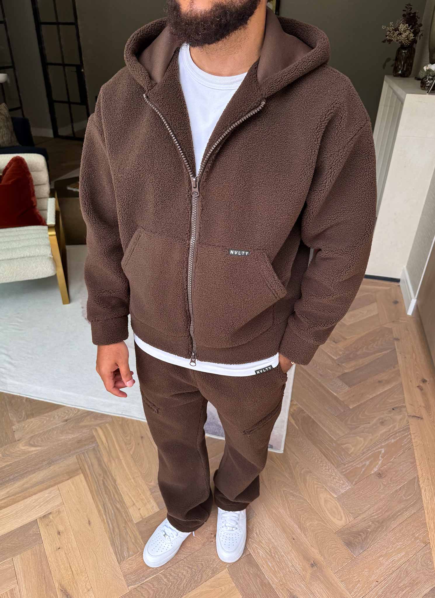 Sherpa Zip Hoodie - Brown - Image 5