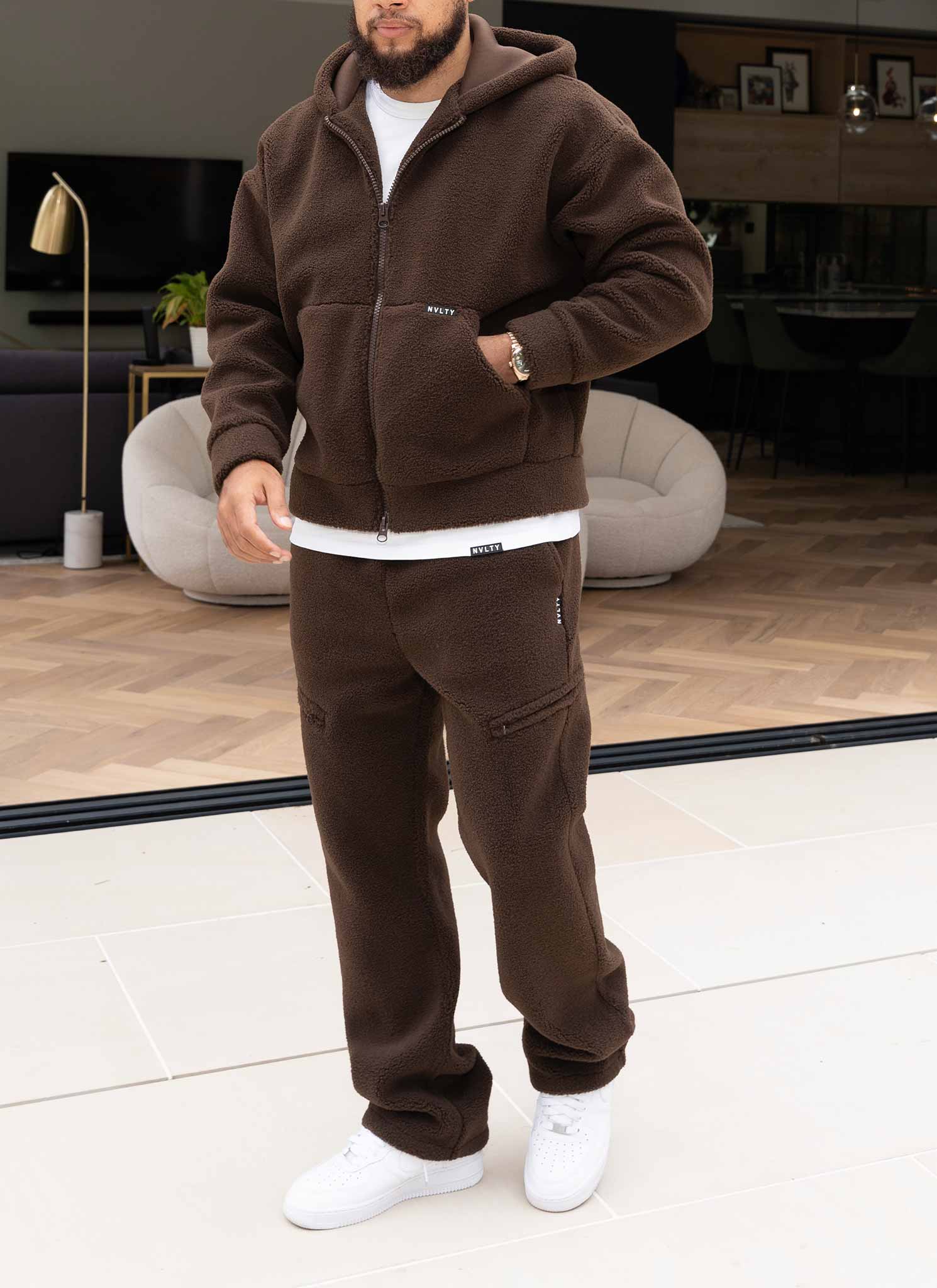 Sherpa Zip Hoodie - Brown - Image 6