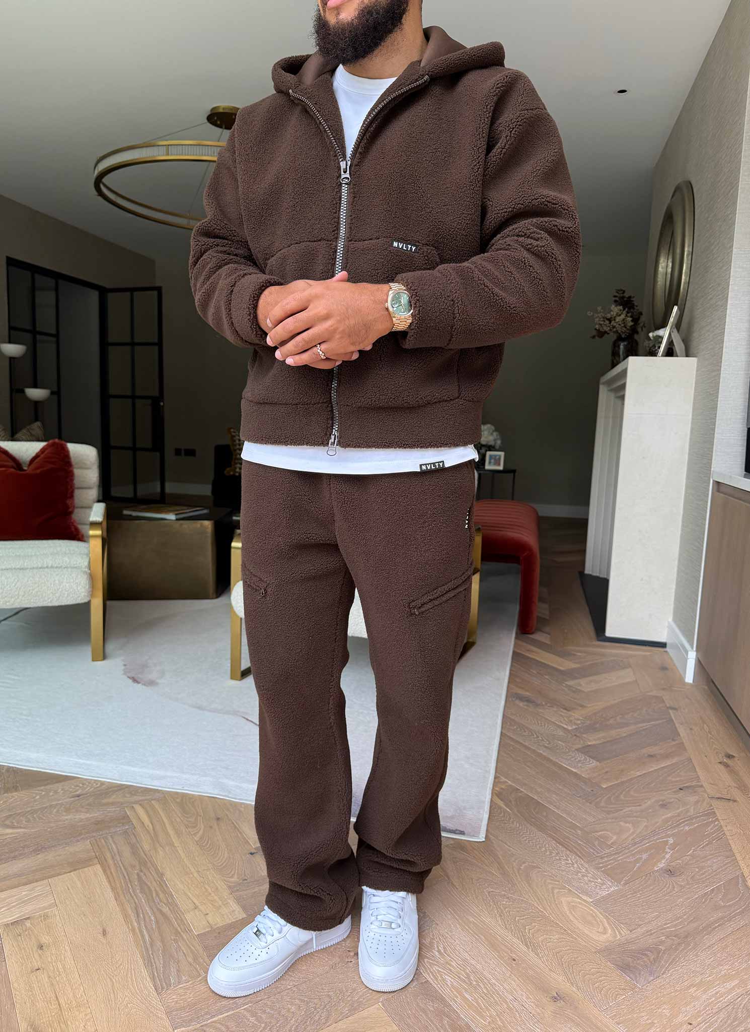 Sherpa Zip Hoodie - Brown - Image 8