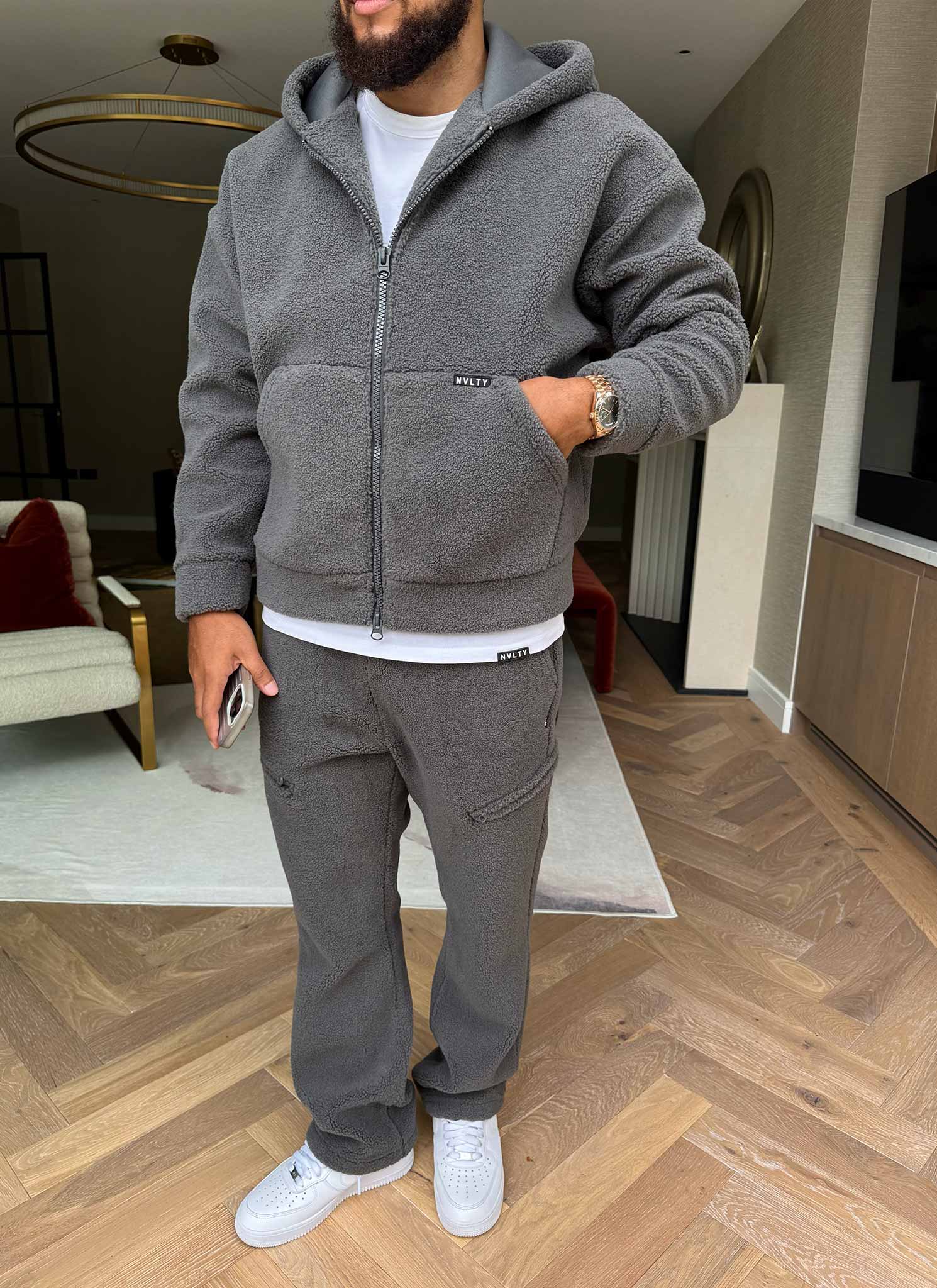 Sherpa Zip Hoodie - Grey - Image 11