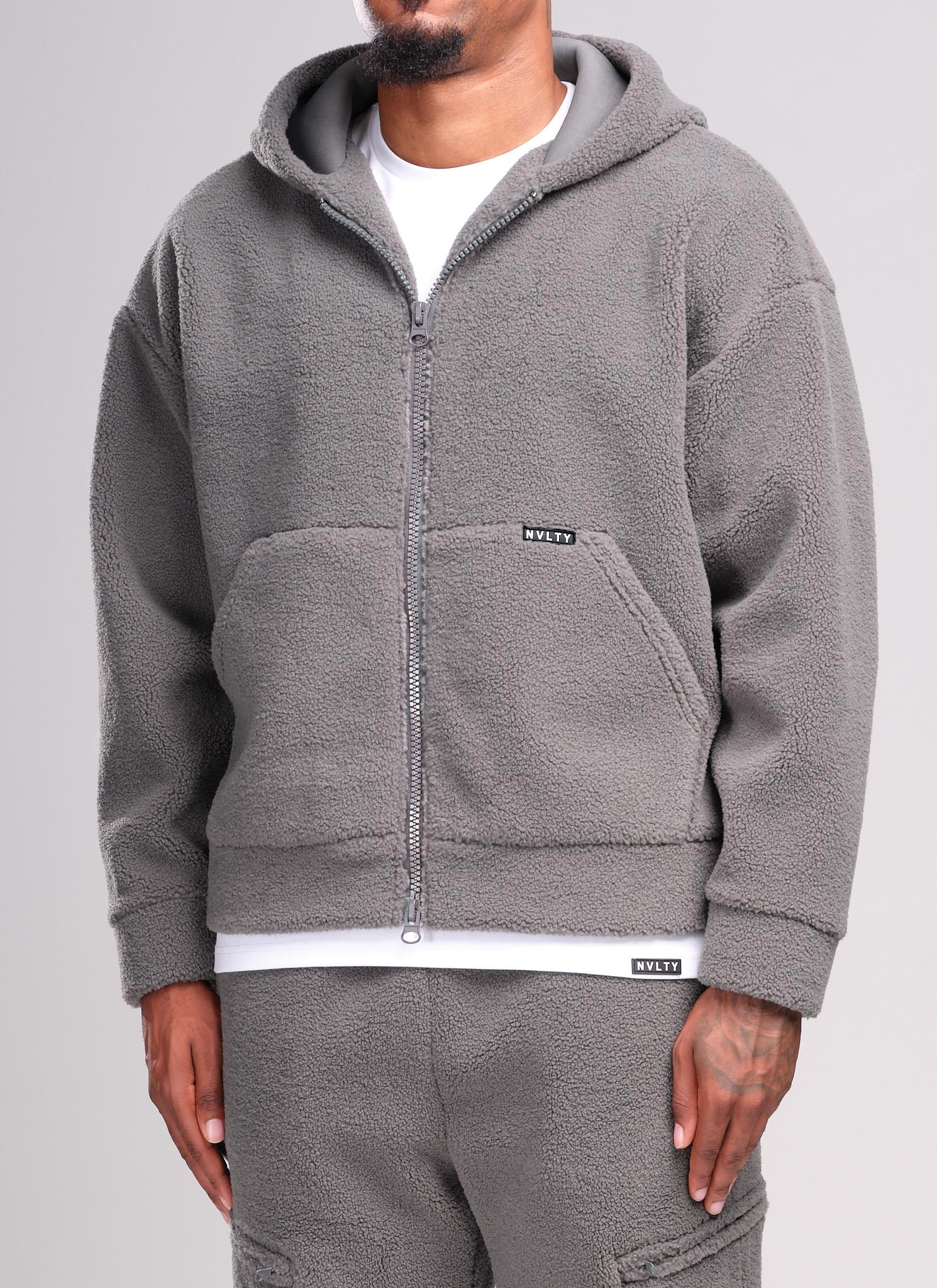 Sherpa Zip Hoodie - Grey - Image 2