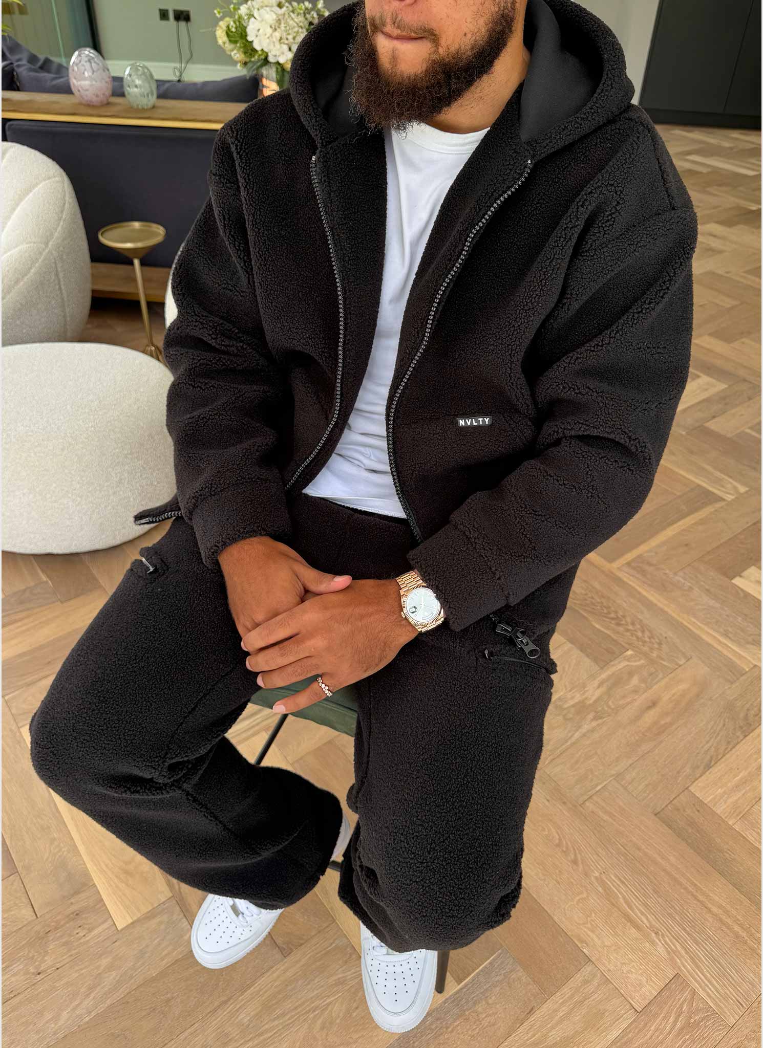 Sherpa Zip Joggers - Black - Image 5