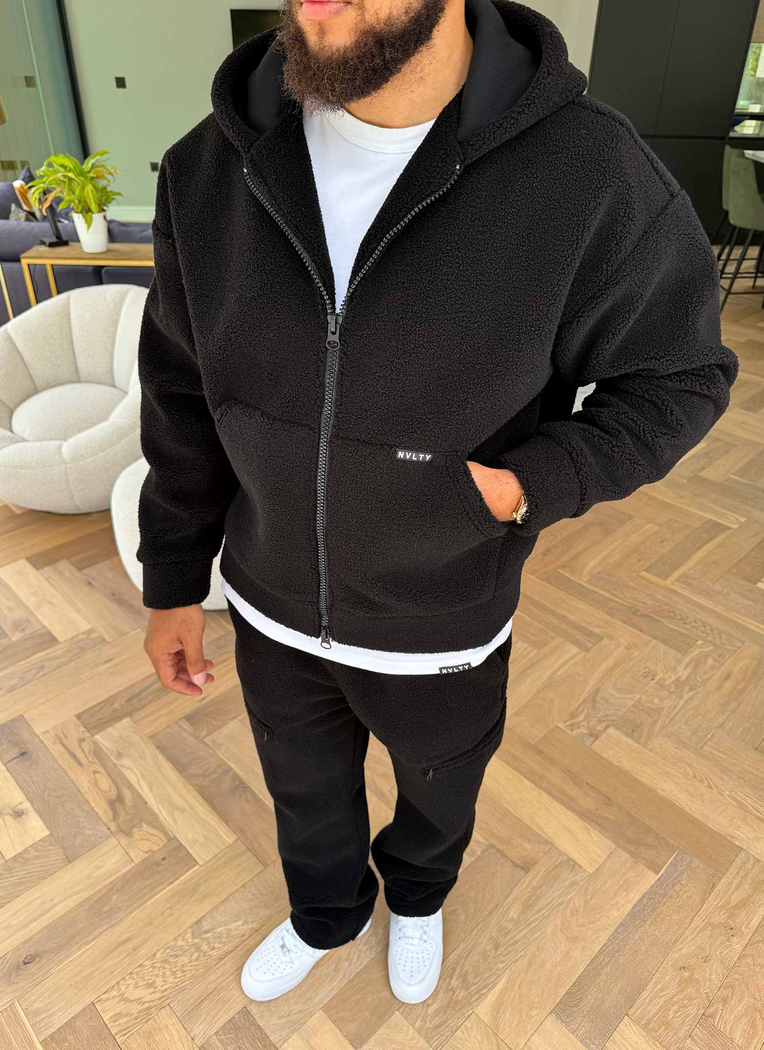 Sherpa Zip Joggers - Black - Image 8