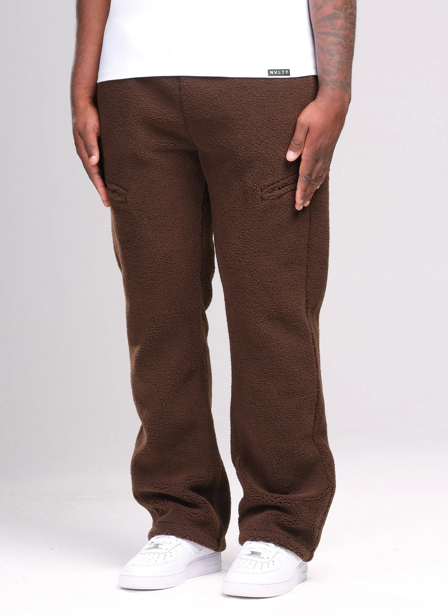 Sherpa Zip Joggers - Brown - Image 4