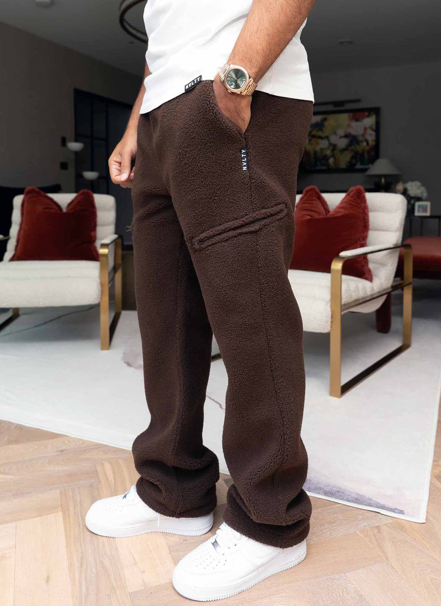 Sherpa Zip Joggers - Brown - Image 7