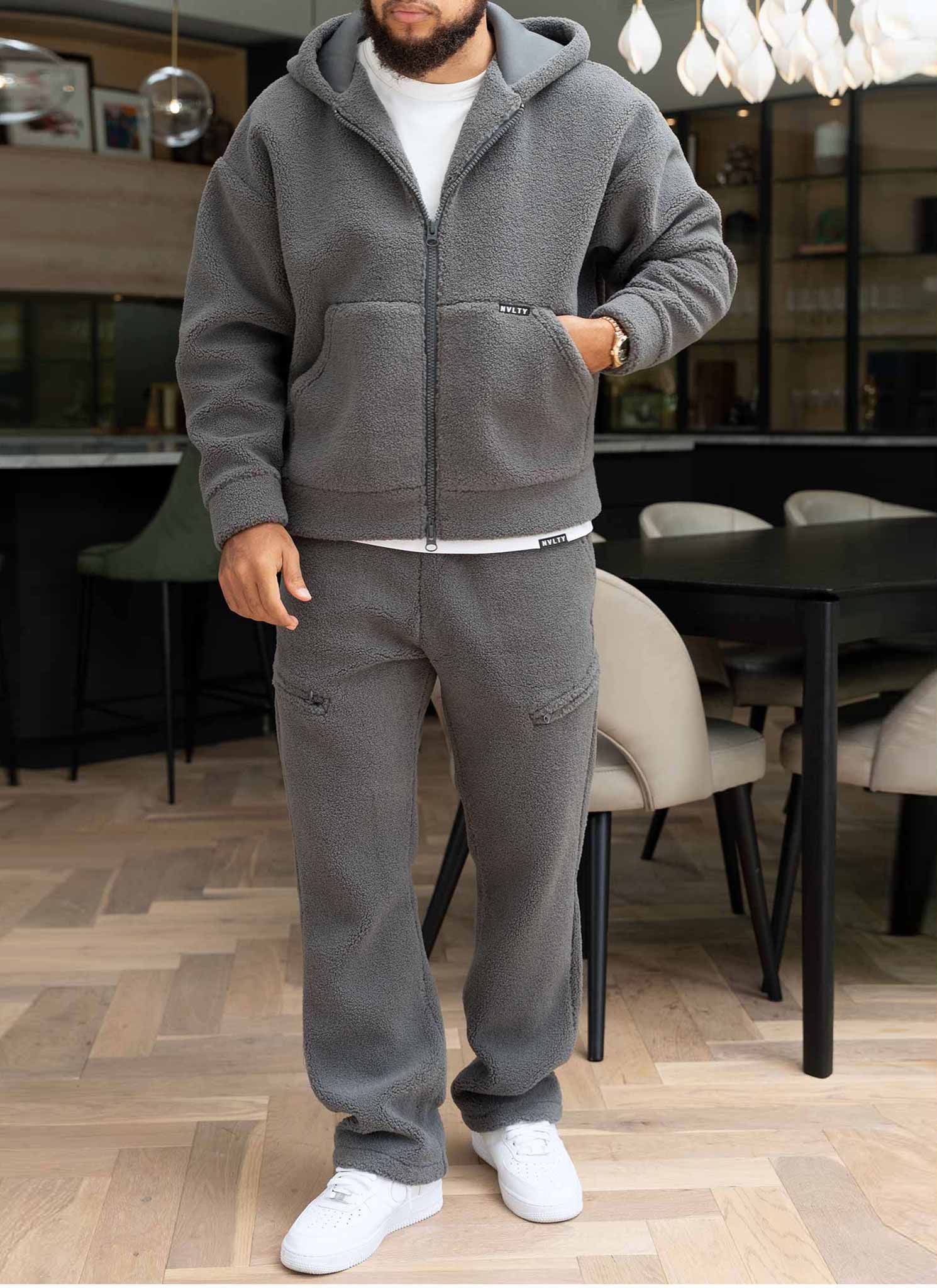 Sherpa Zip Joggers - Grey - Image 8
