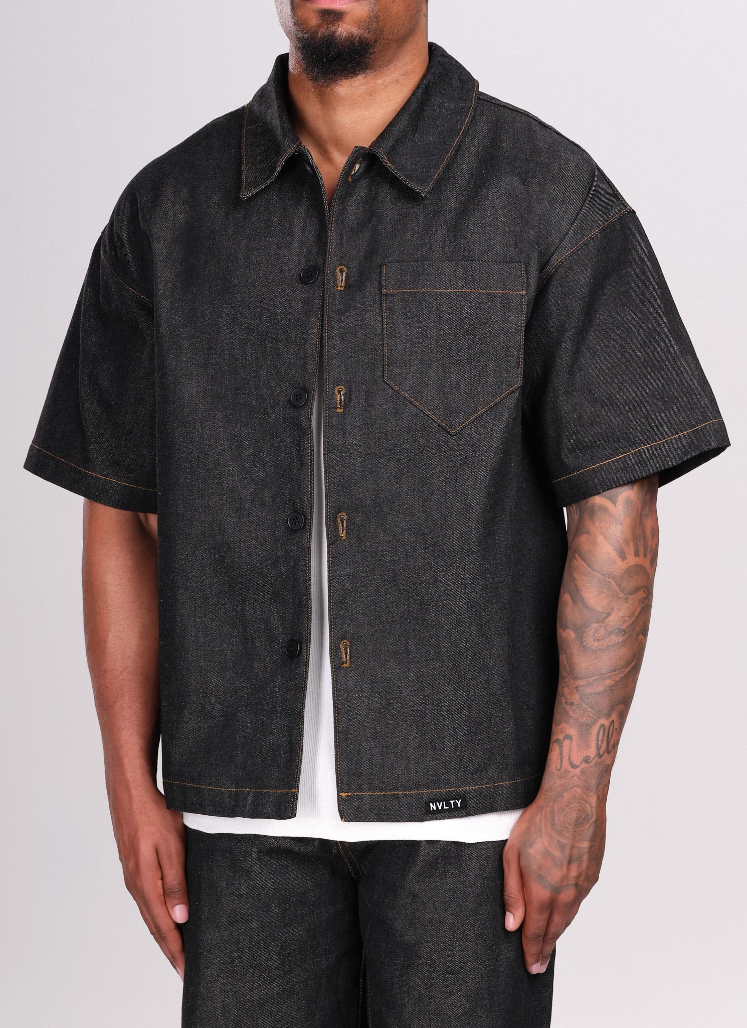 Structured Selvedge Denim Shirt - Black - Image 2