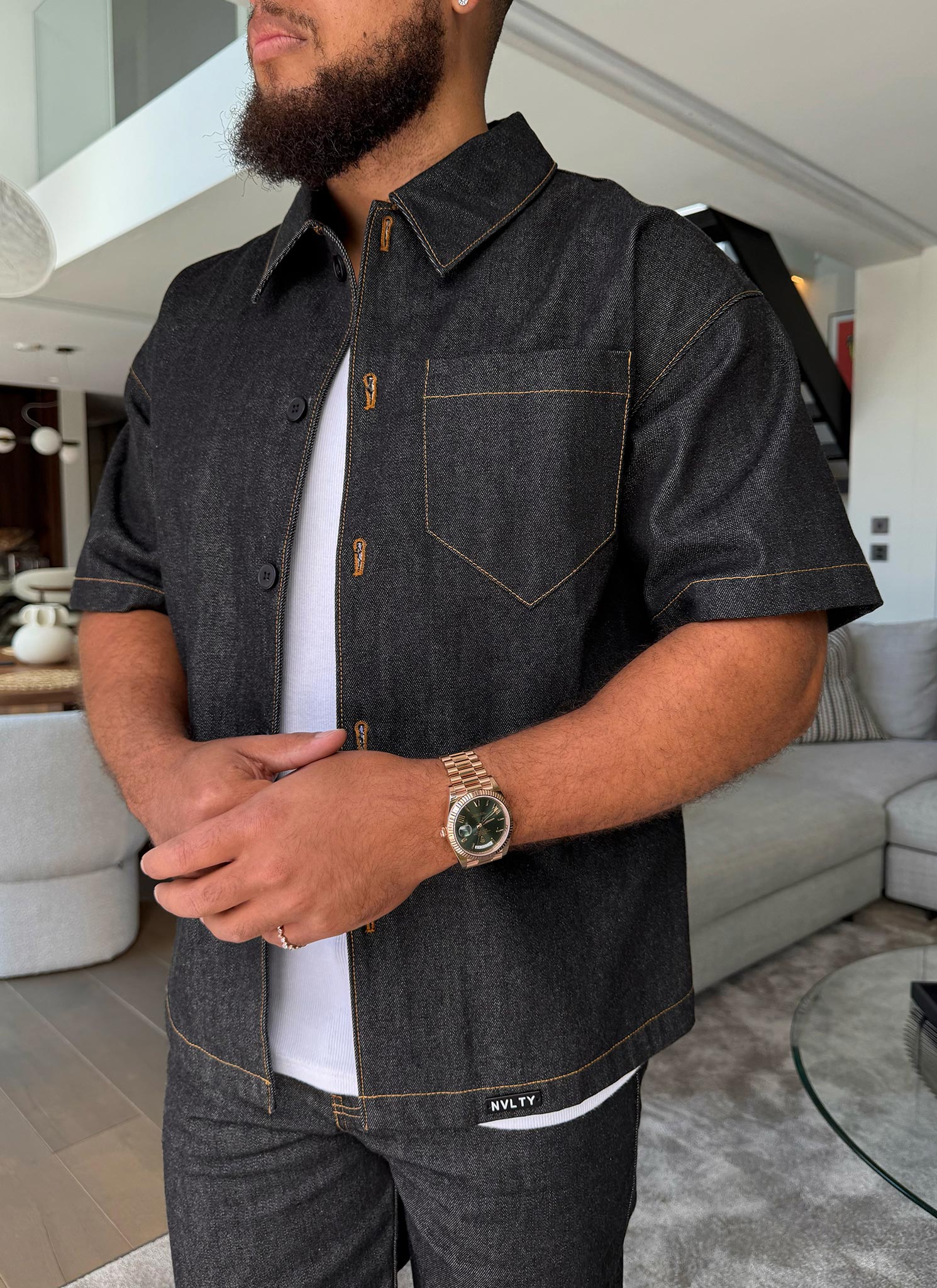 Structured Selvedge Denim Shirt - Black - Image 4