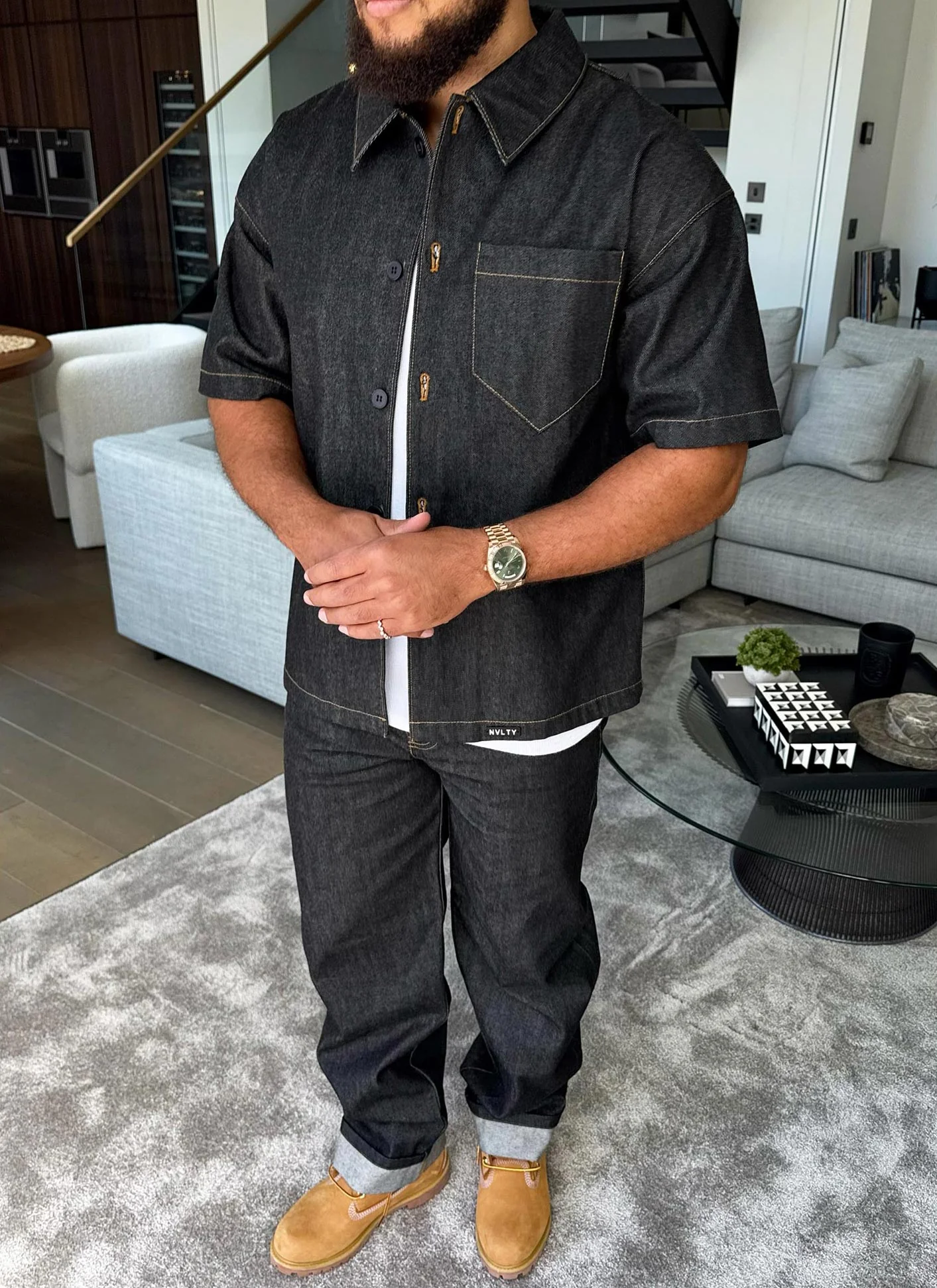 Structured Selvedge Denim Shirt - Black - Image 6
