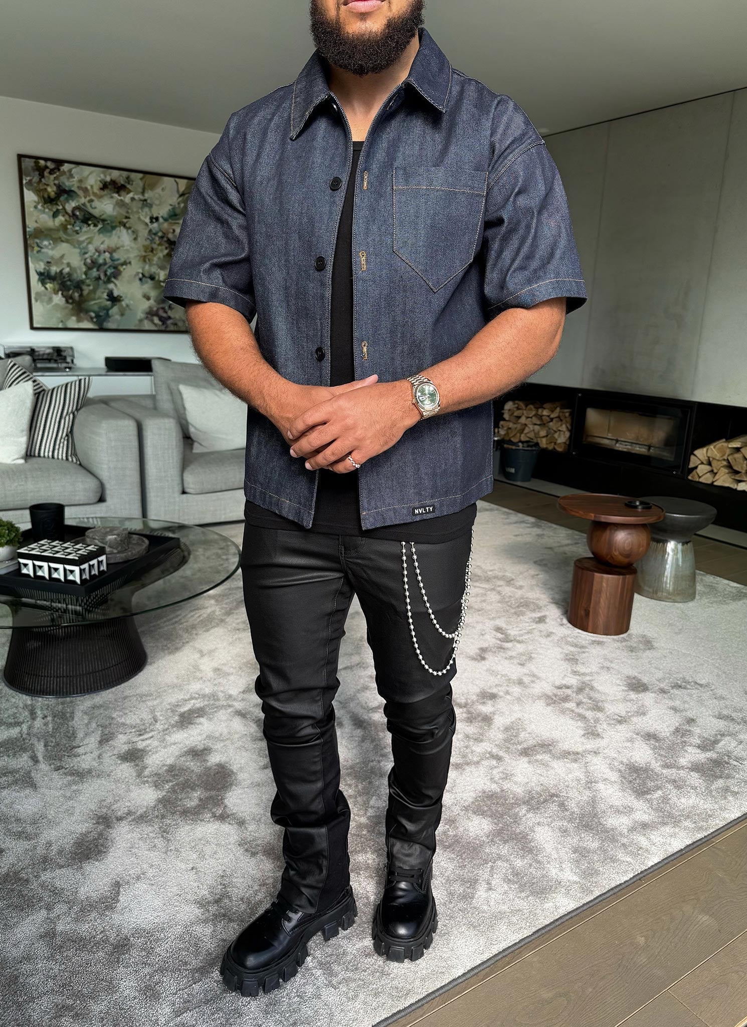 Structured Selvedge Denim Shirt - Indigo - Image 7