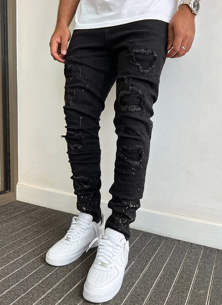 Triple Patchwork Jeans - Black - Image 8
