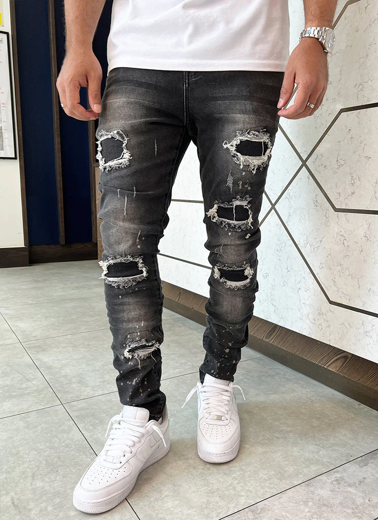 Triple Patchwork Jeans - Grey - Image 7