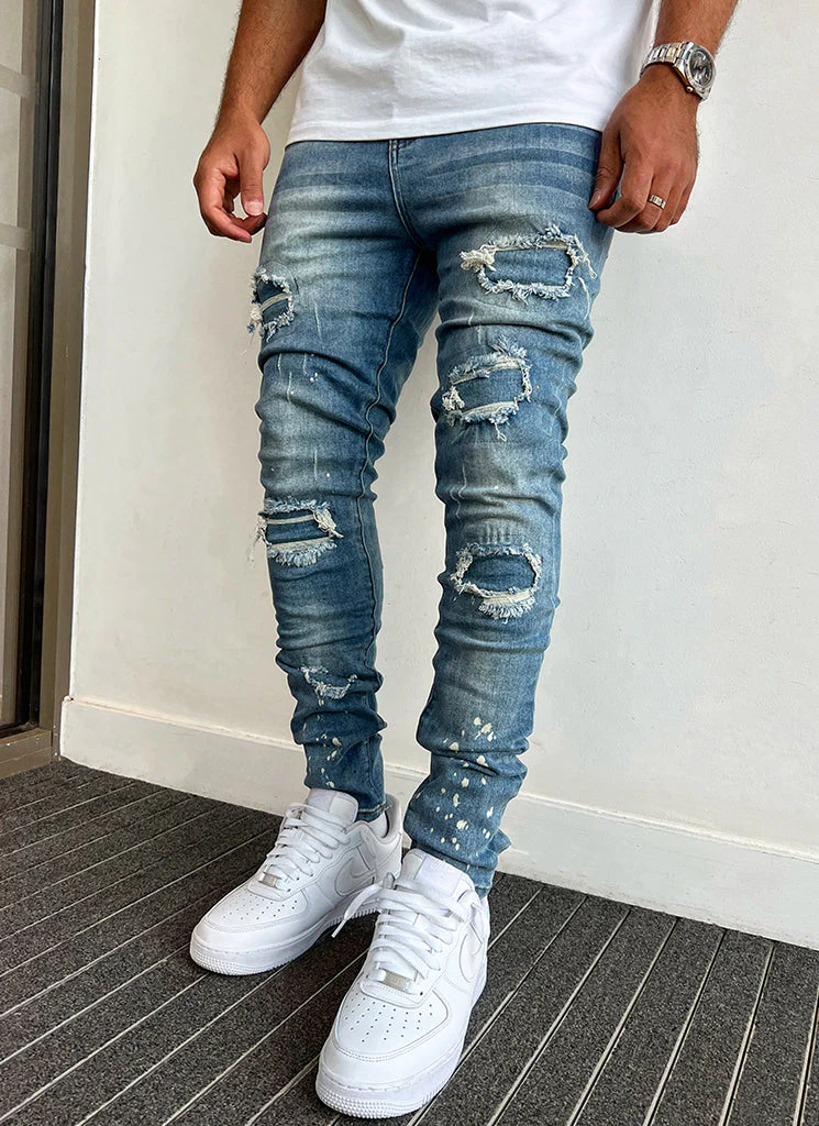 Triple Patchwork Jeans - Light Blue - Image 3