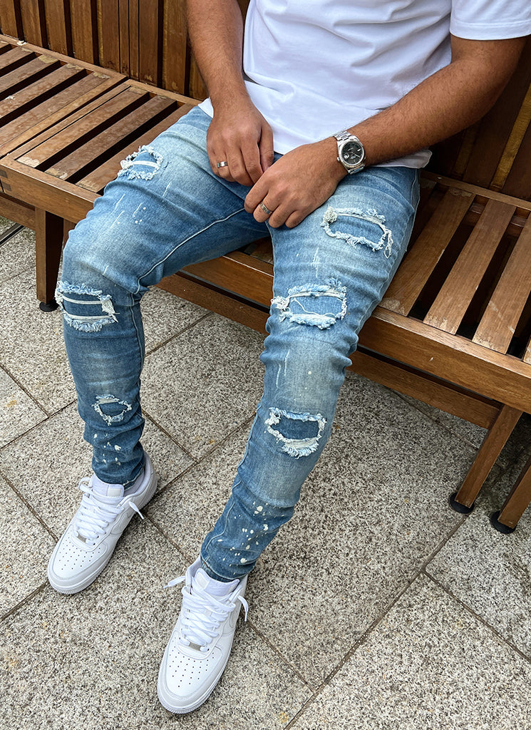 Triple Patchwork Jeans - Light Blue - Image 5